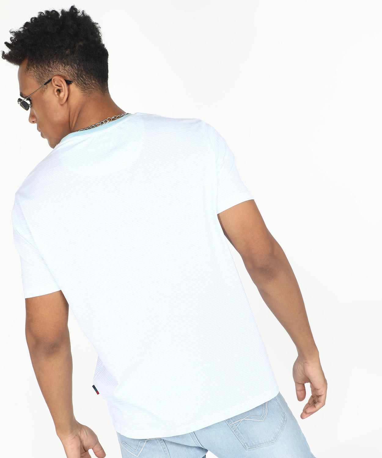 Image of INDIAN TERRAIN Striped Men Round Neck Blue T-Shirt