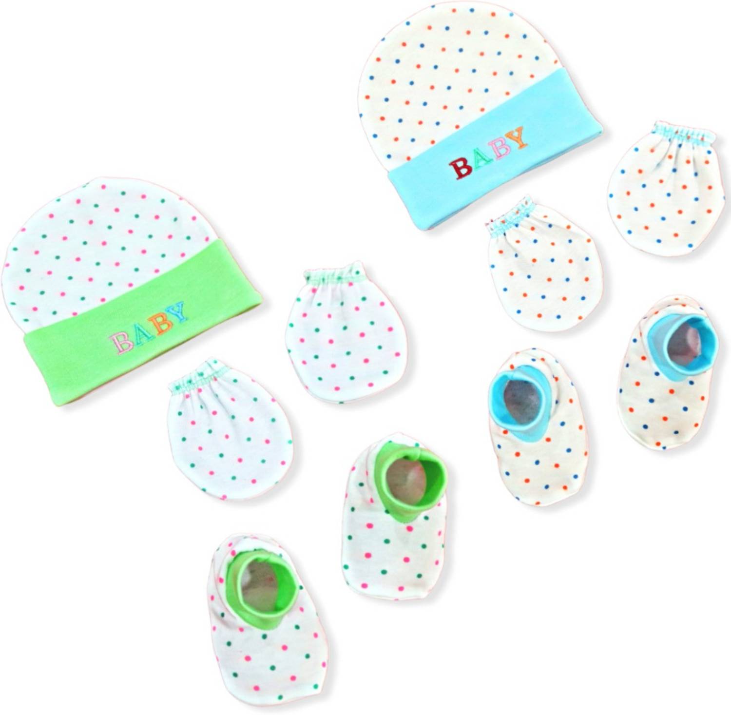 BRANDONN Combo of New Born Baby Cotton Cap Mitten Bootie Set Pack of 2