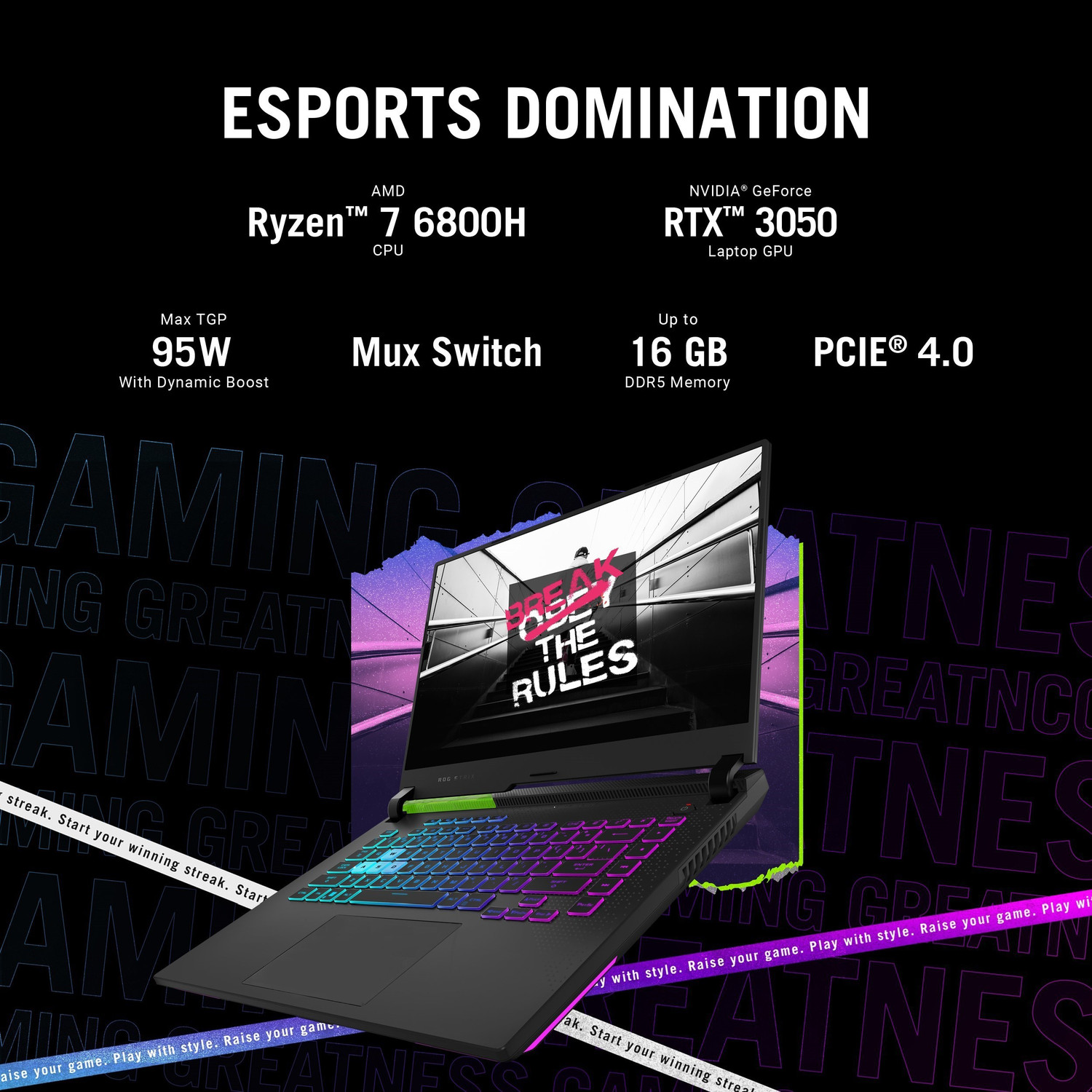 Image of ASUS ROG Strix G15 AMD Ryzen 7 Octa Core 6800HS - (16 GB /512 GB SSD /Windows 11 Home /4 GB Graphics /NVIDIA GeForce RTX RTX 3050 /144 Hz) G513RC-HN062W Gaming Laptop