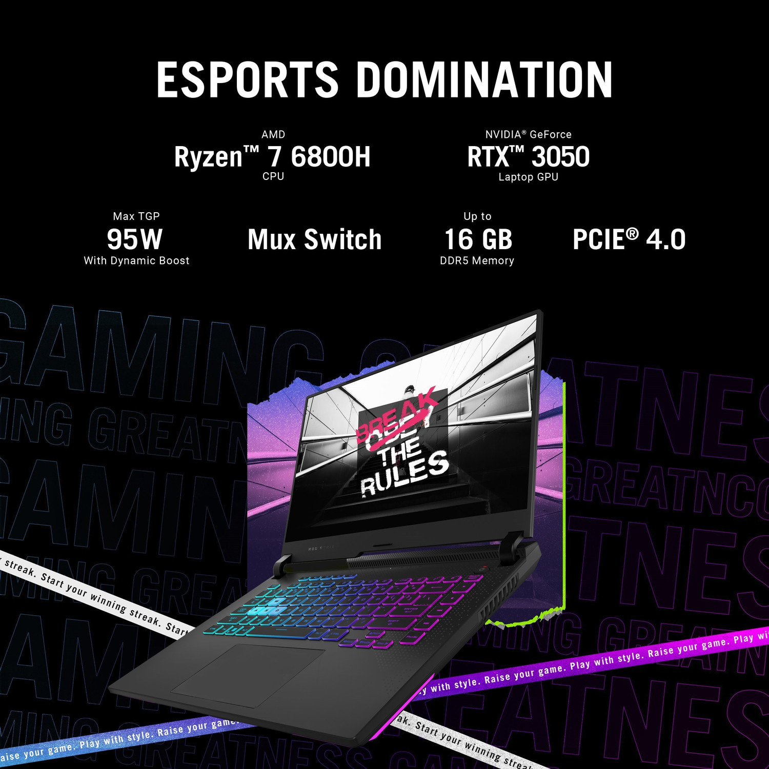 Image of ASUS ROG Strix G15 AMD Ryzen 7 Octa Core 6800HS - (16 GB /512 GB SSD /Windows 11 Home /4 GB Graphics /NVIDIA GeForce RTX 3050) G513RC-HN061W Gaming Laptop
