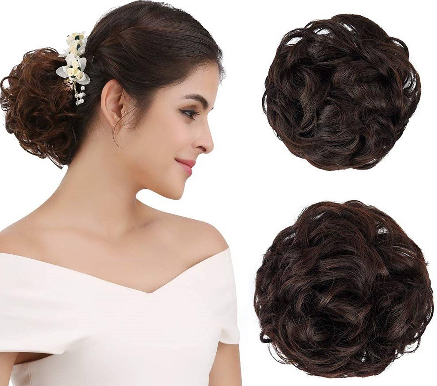 BeatStock 1PCS Messy Bun Piece Extension With Elastic Rubber Band in Brown Color Hair Extension