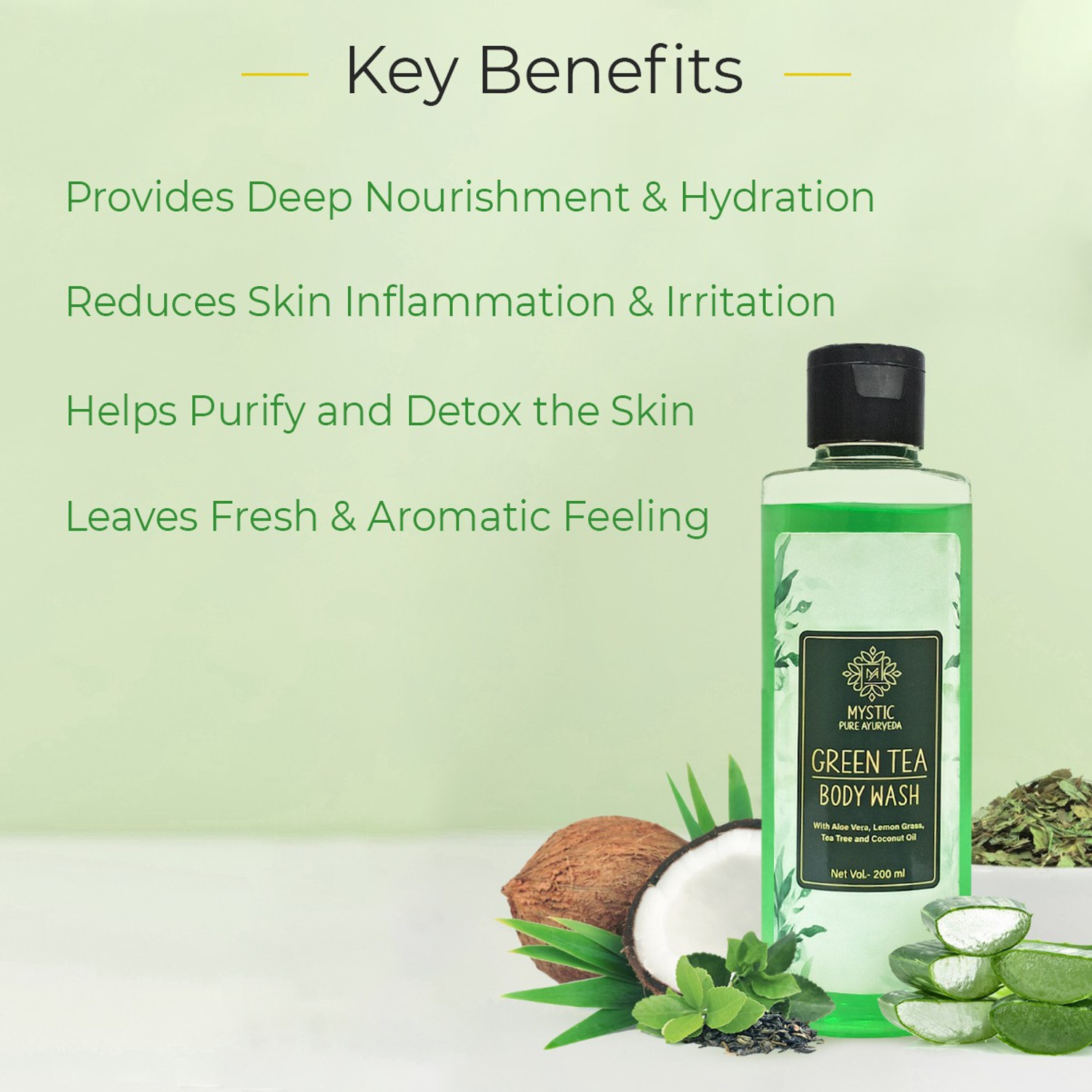 Image of Mystic pure ayurveda Green Tea and Lemon Grass Body Wash For Skin Purification & Hydration