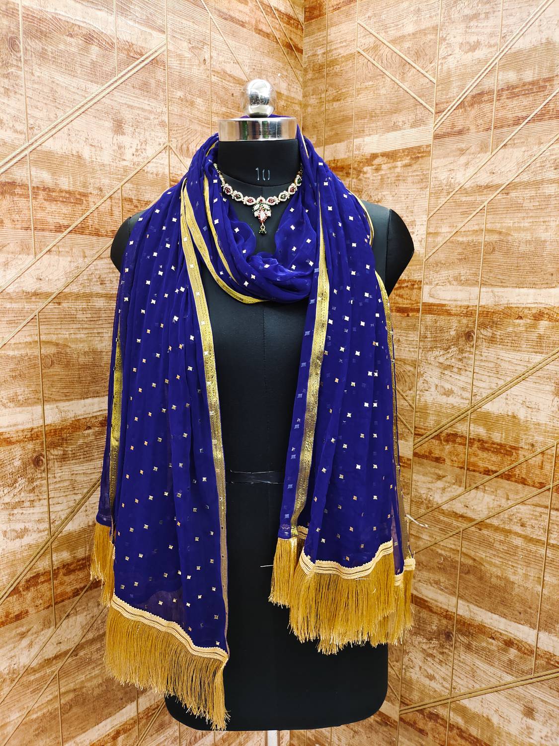 Parmila Fashion Chiffon Embellished Dark Blue Women Dupatta