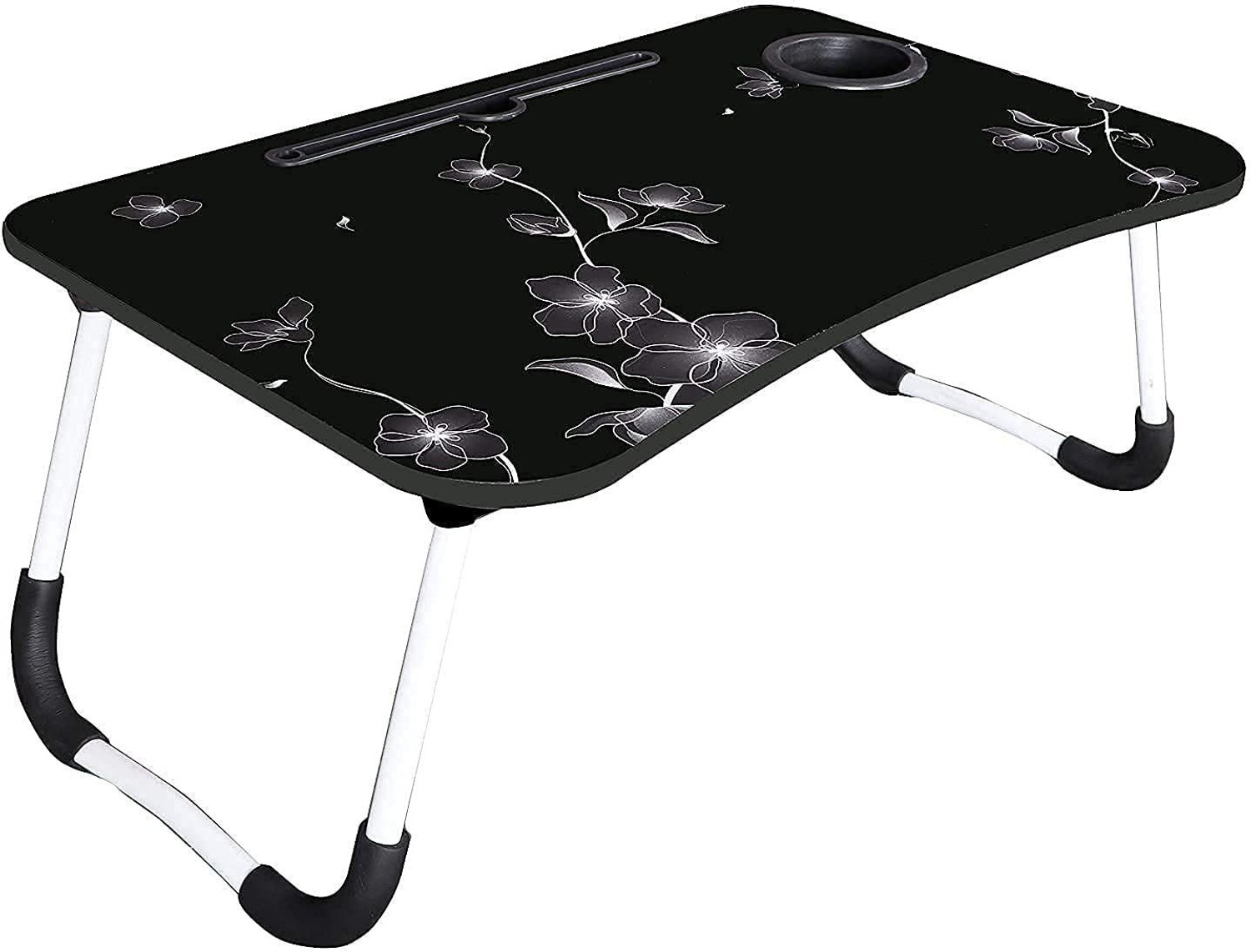 Image of FurniGully Wood Portable Laptop Table (Finish Color - BLACK FLOWER, Pre Assembled)