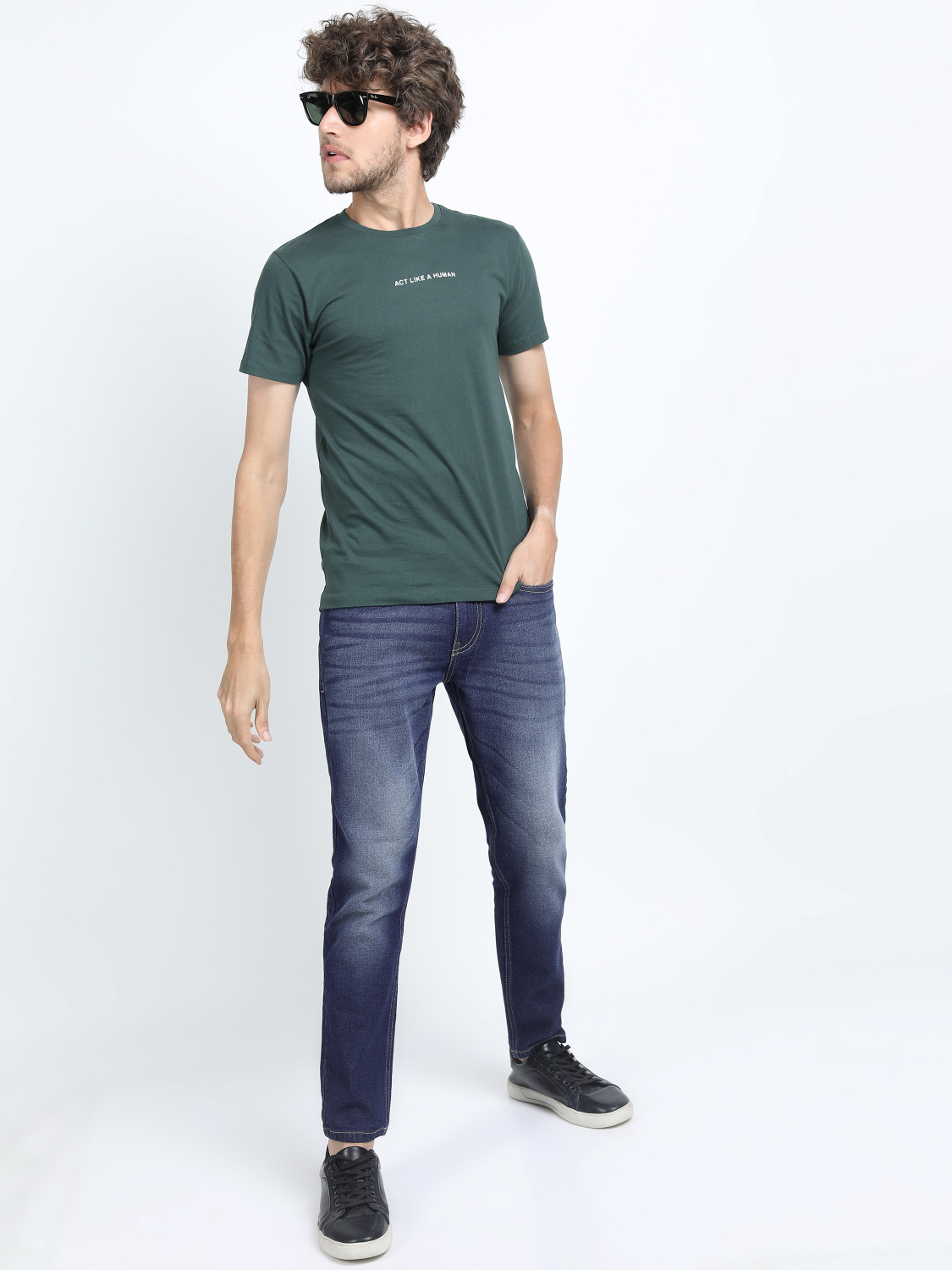 Image of HIGHLANDER Printed Men Round Neck Green T-Shirt