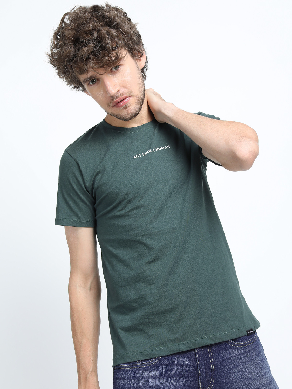 Image of HIGHLANDER Printed Men Round Neck Green T-Shirt