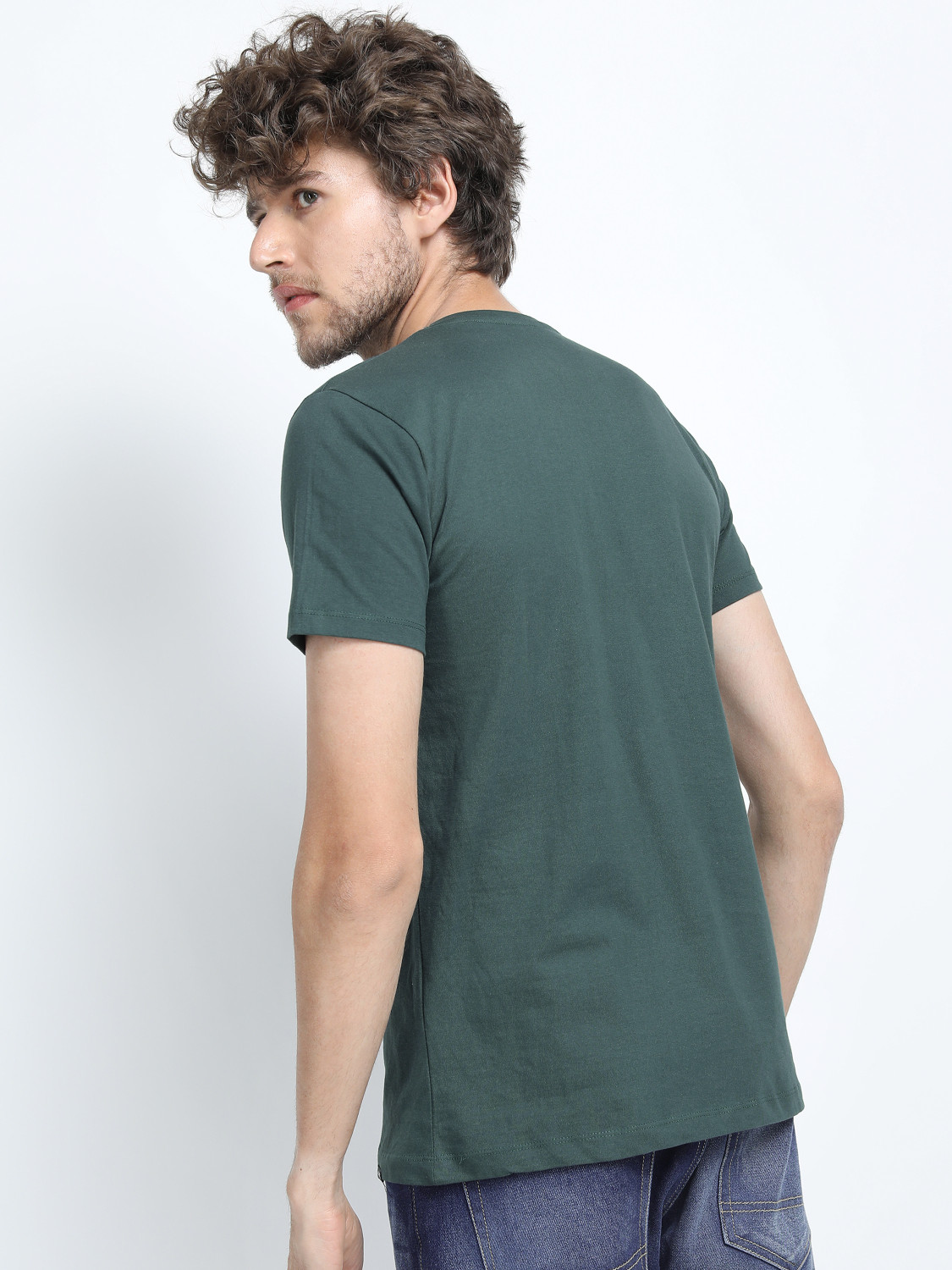 Image of HIGHLANDER Printed Men Round Neck Green T-Shirt