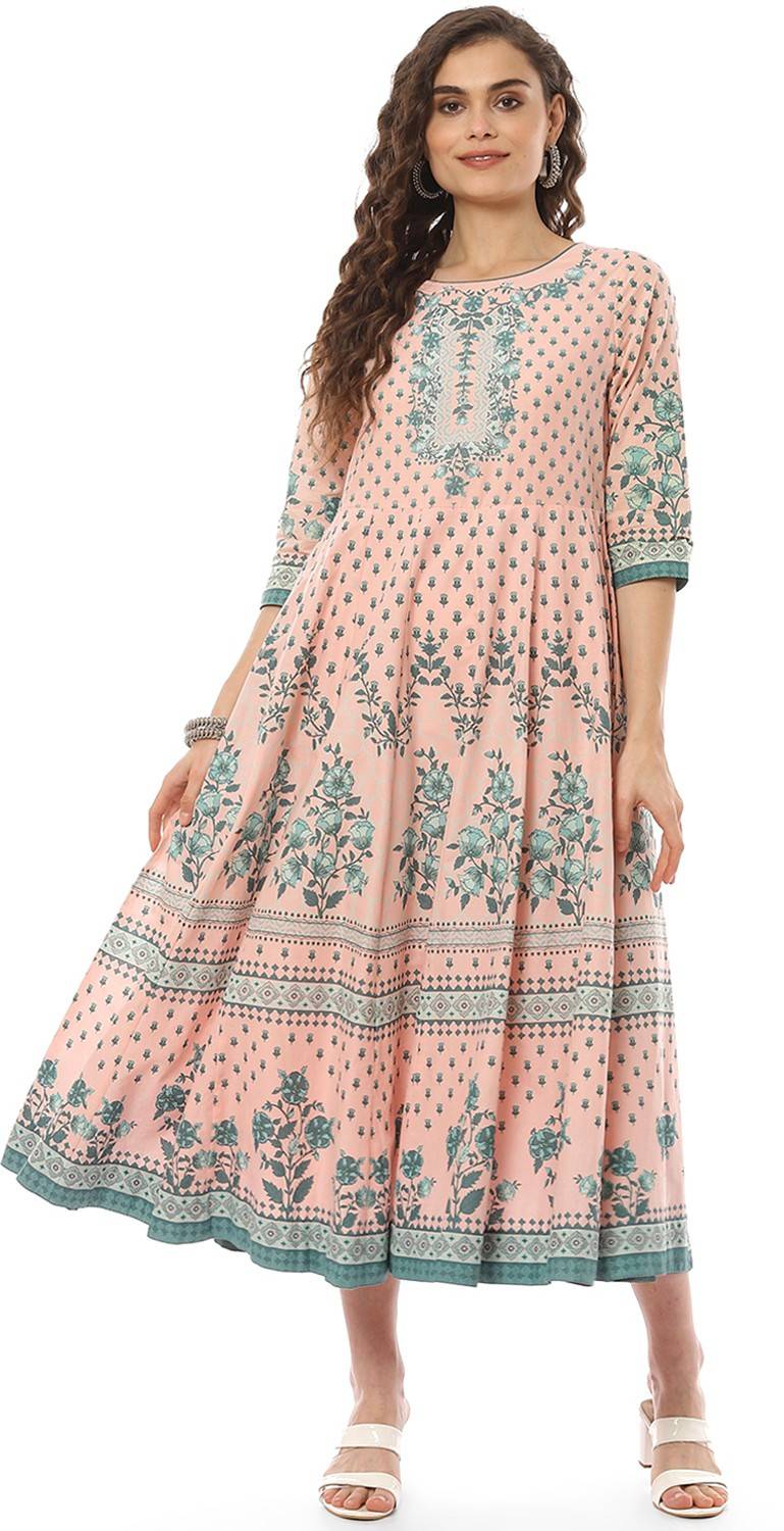 BIBA Women Fit and Flare Pink Midi/Calf Length Dress