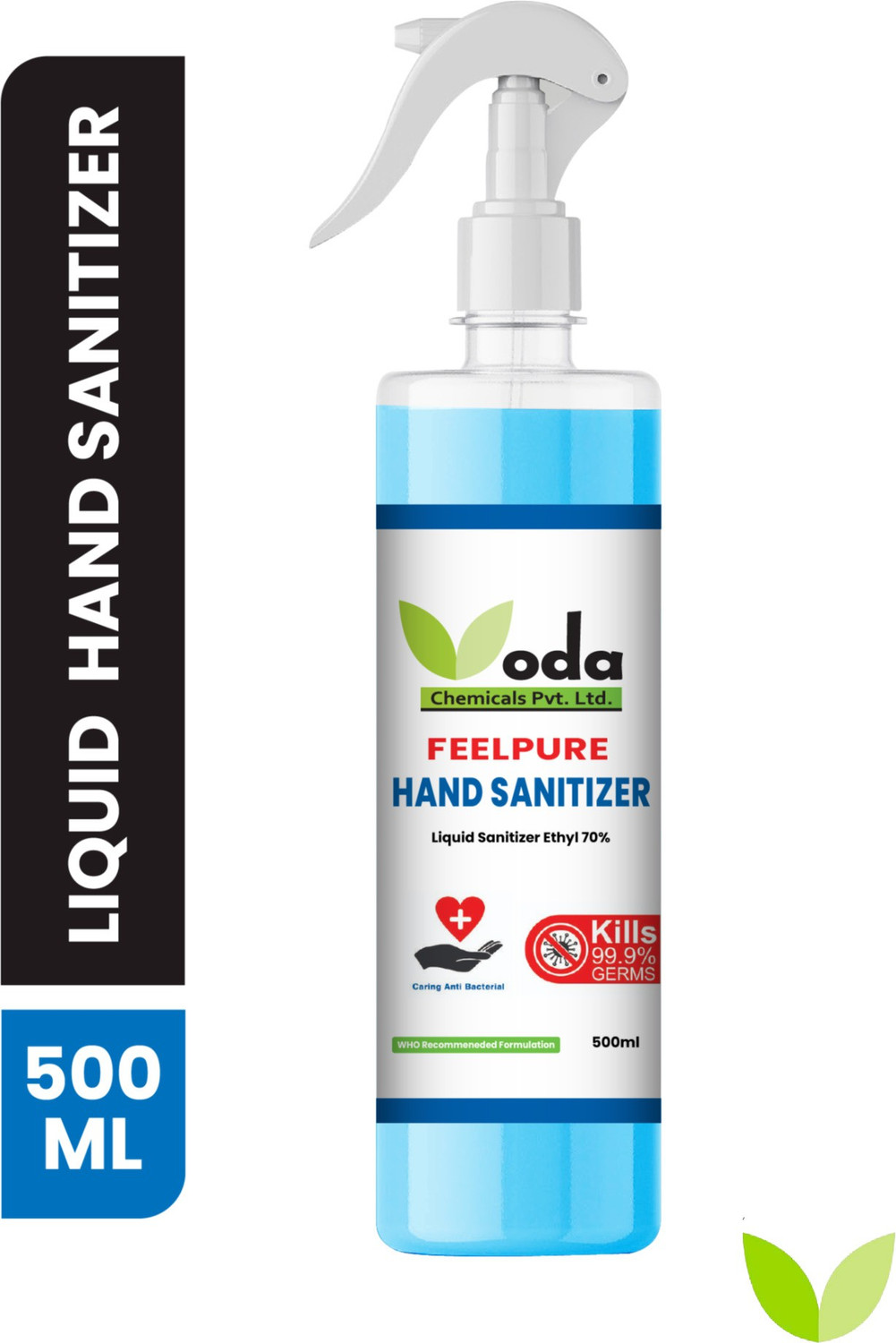 Image of ODA FEELPURE iNSTA Ethyl 70% Liquid | India's #1 Brand Trigger Spray 500ml Hand Sanitizer Bottle