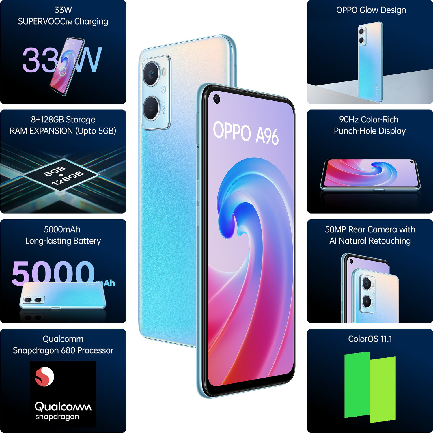 Image of OPPO A96 (Sunset Blue, 128 GB)
