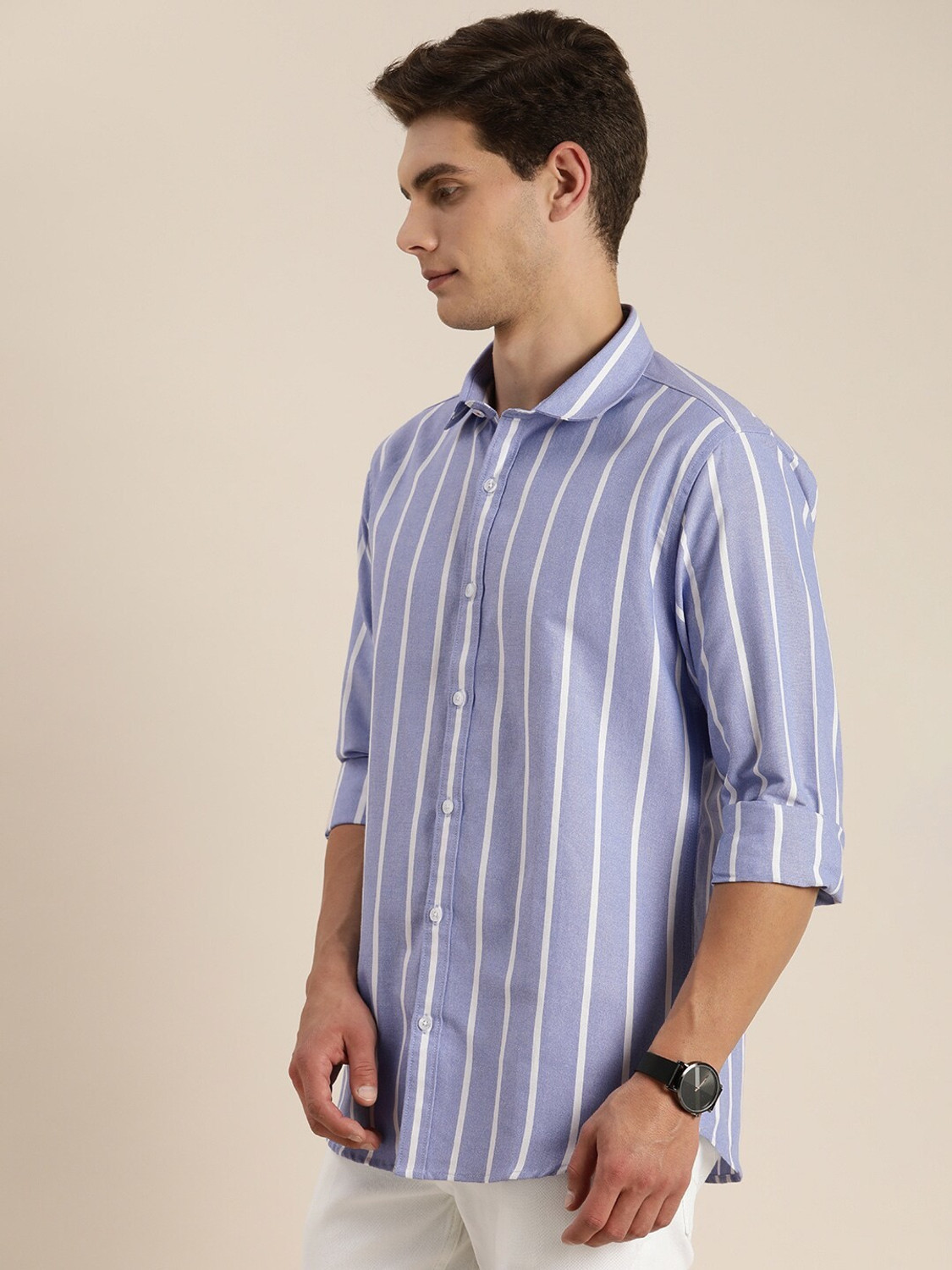 Image of INVICTUS Men Striped Casual Blue Shirt