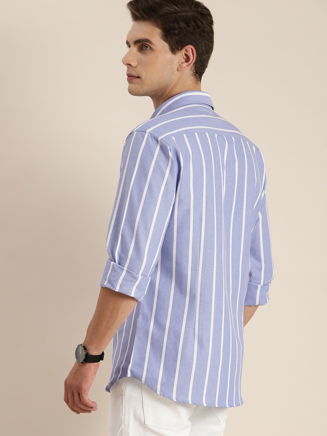Image of INVICTUS Men Striped Casual Blue Shirt