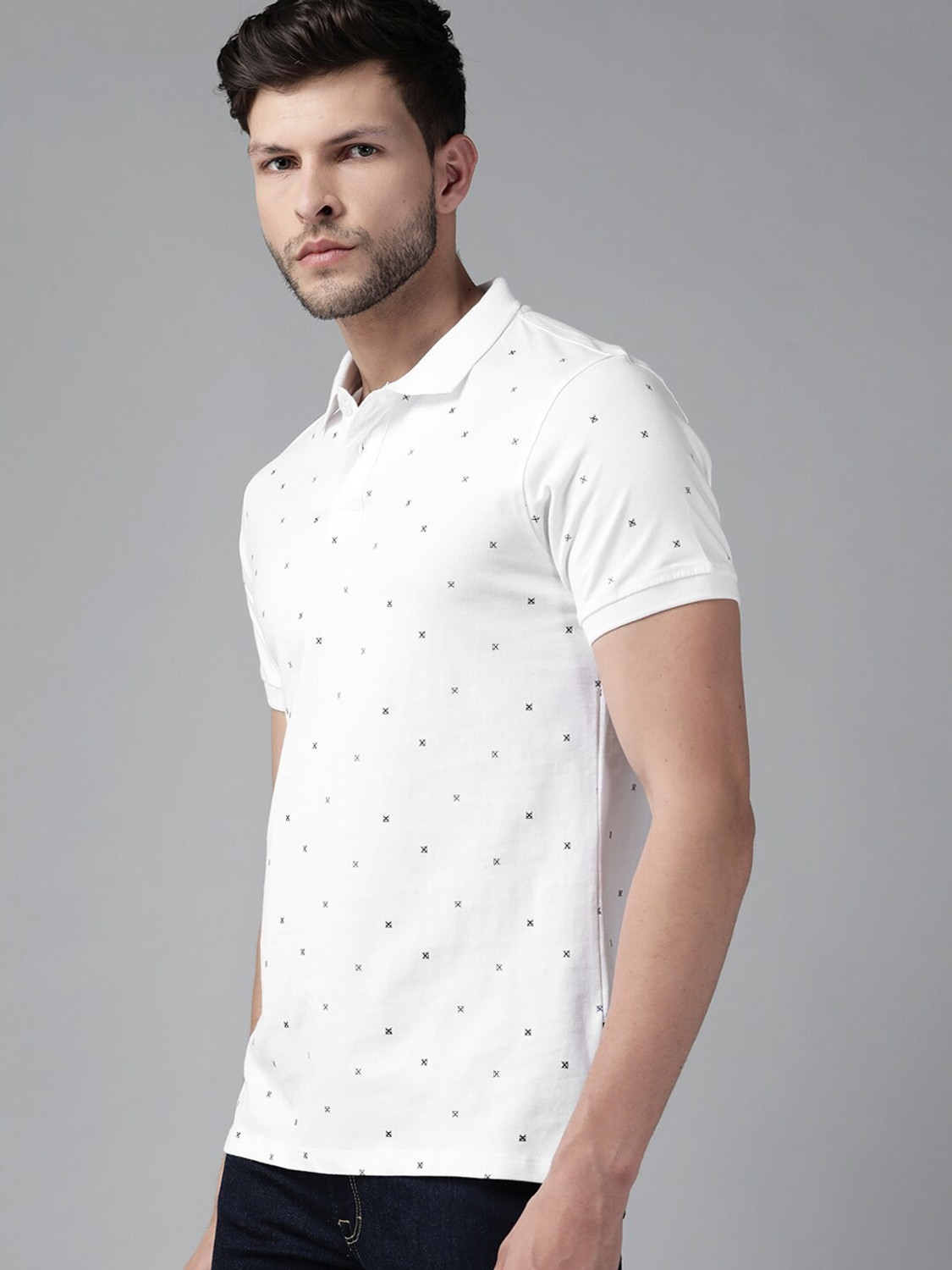 Image of Roadster Printed Men Polo Neck White T-Shirt