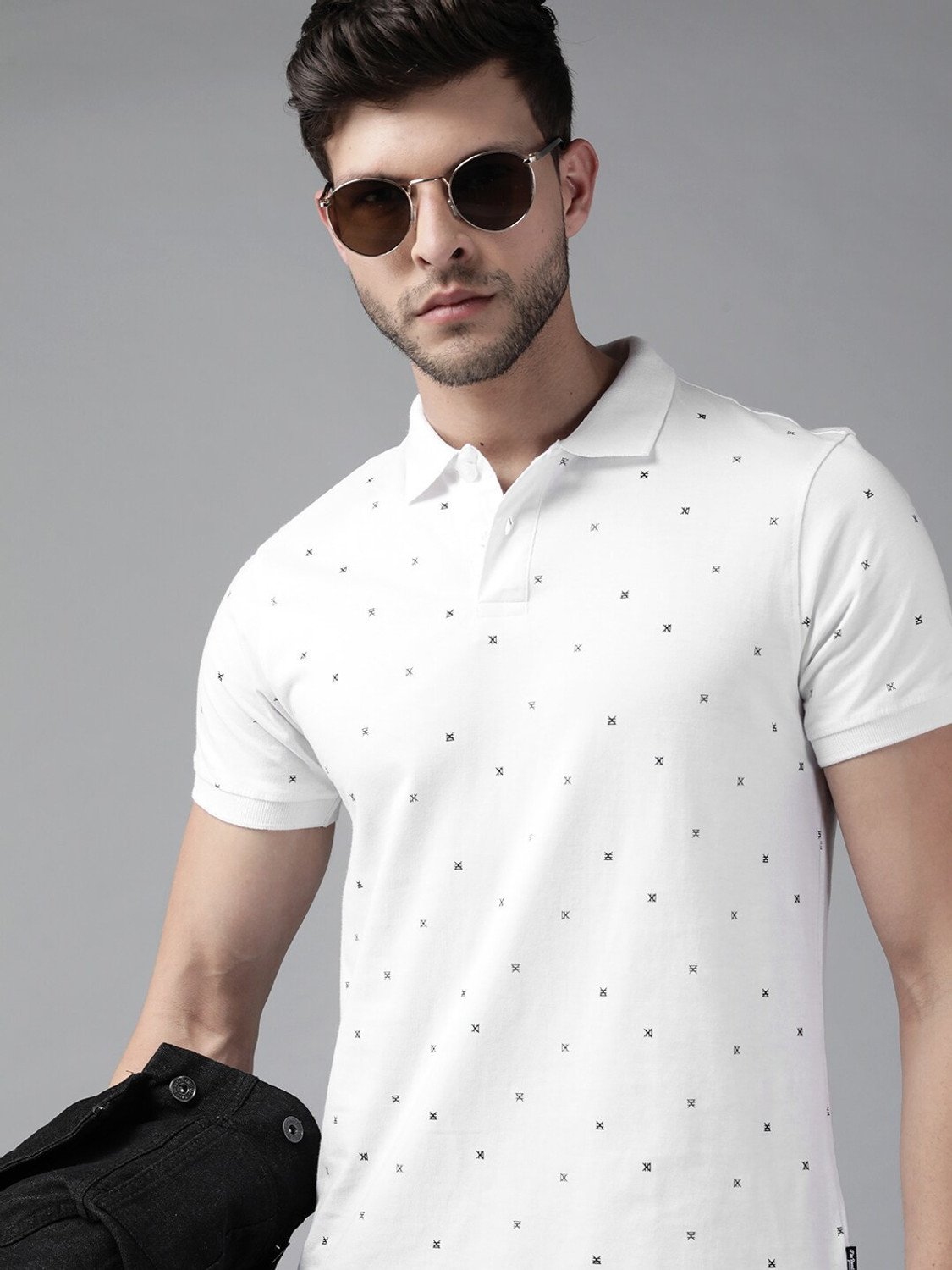 Image of Roadster Printed Men Polo Neck White T-Shirt