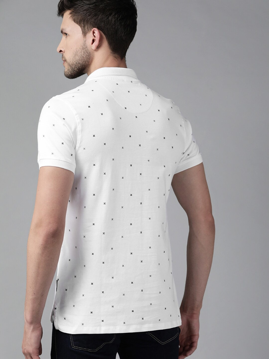 Image of Roadster Printed Men Polo Neck White T-Shirt