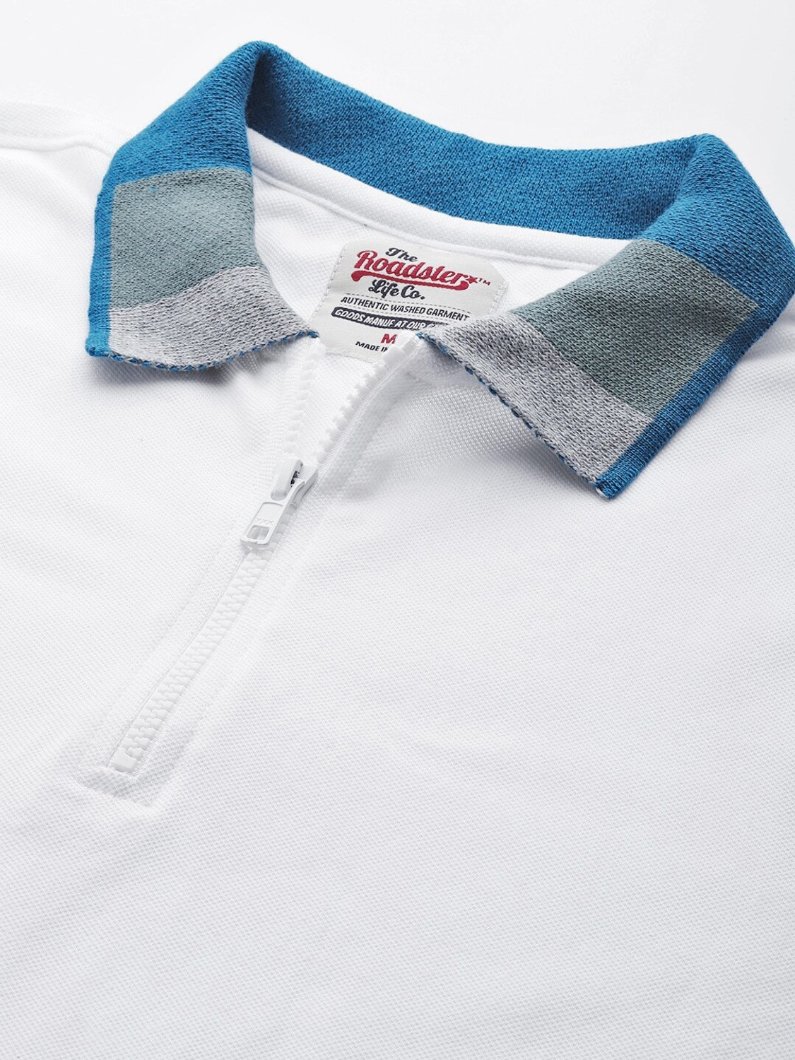 Image of Roadster Solid Men Polo Neck White T-Shirt