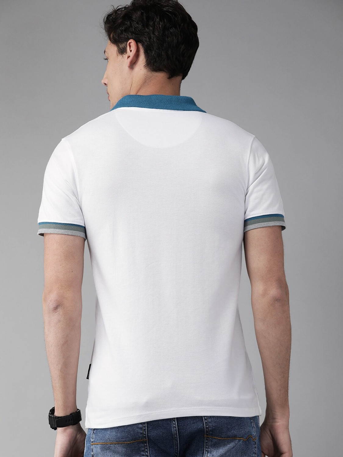 Image of Roadster Solid Men Polo Neck White T-Shirt