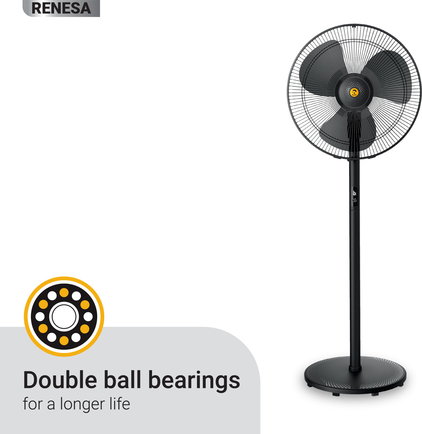 Image of Atomberg Renesa Non Swing | Silent | 6 Speeds | LED Display | Ideal for Home & Office with 2 Year Warranty BLDC Motor with Remote 400 mm Pedestal Fan (5 Star | Midnight Black | Pack of 1)