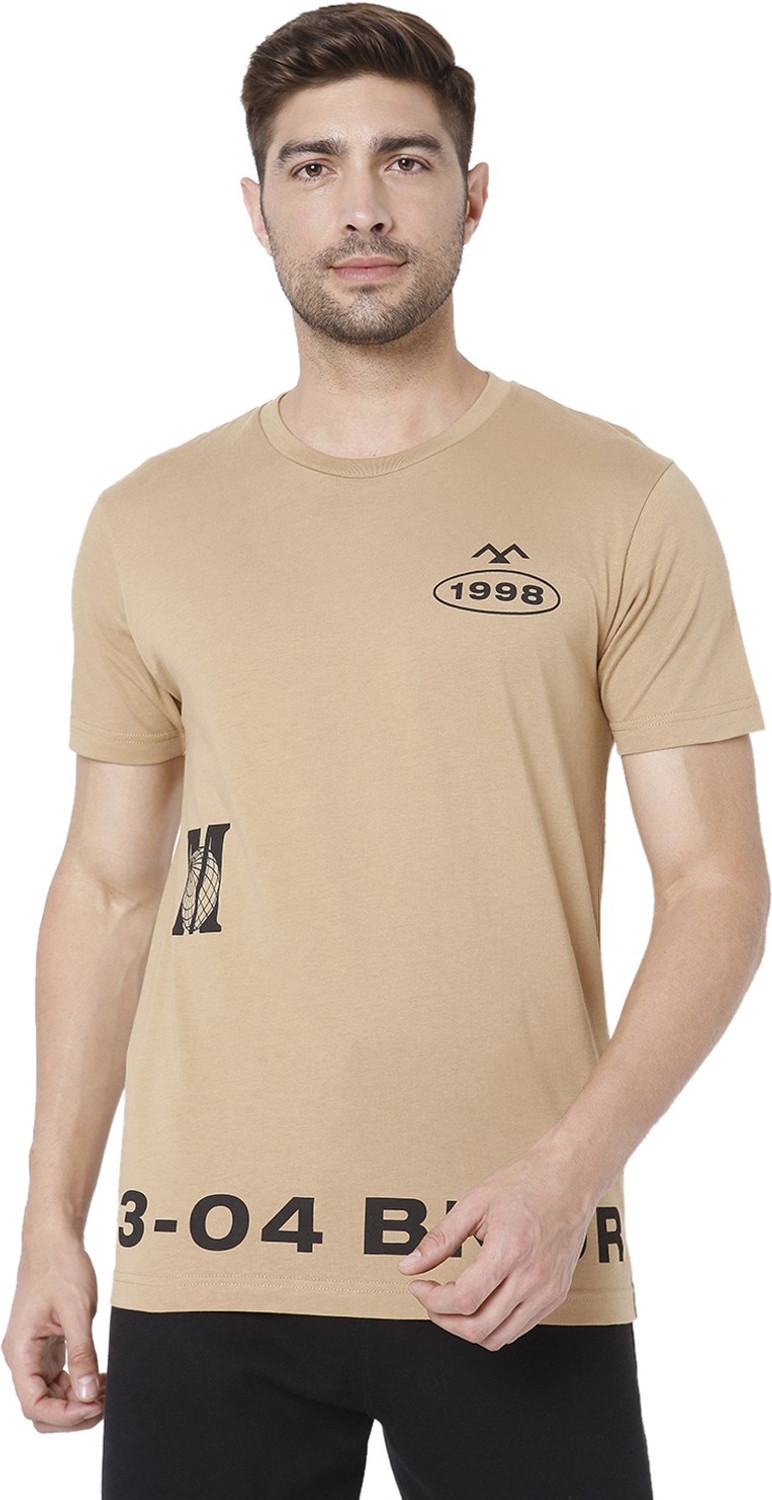 Image of MUFTI Typography Men Round Neck Beige T-Shirt