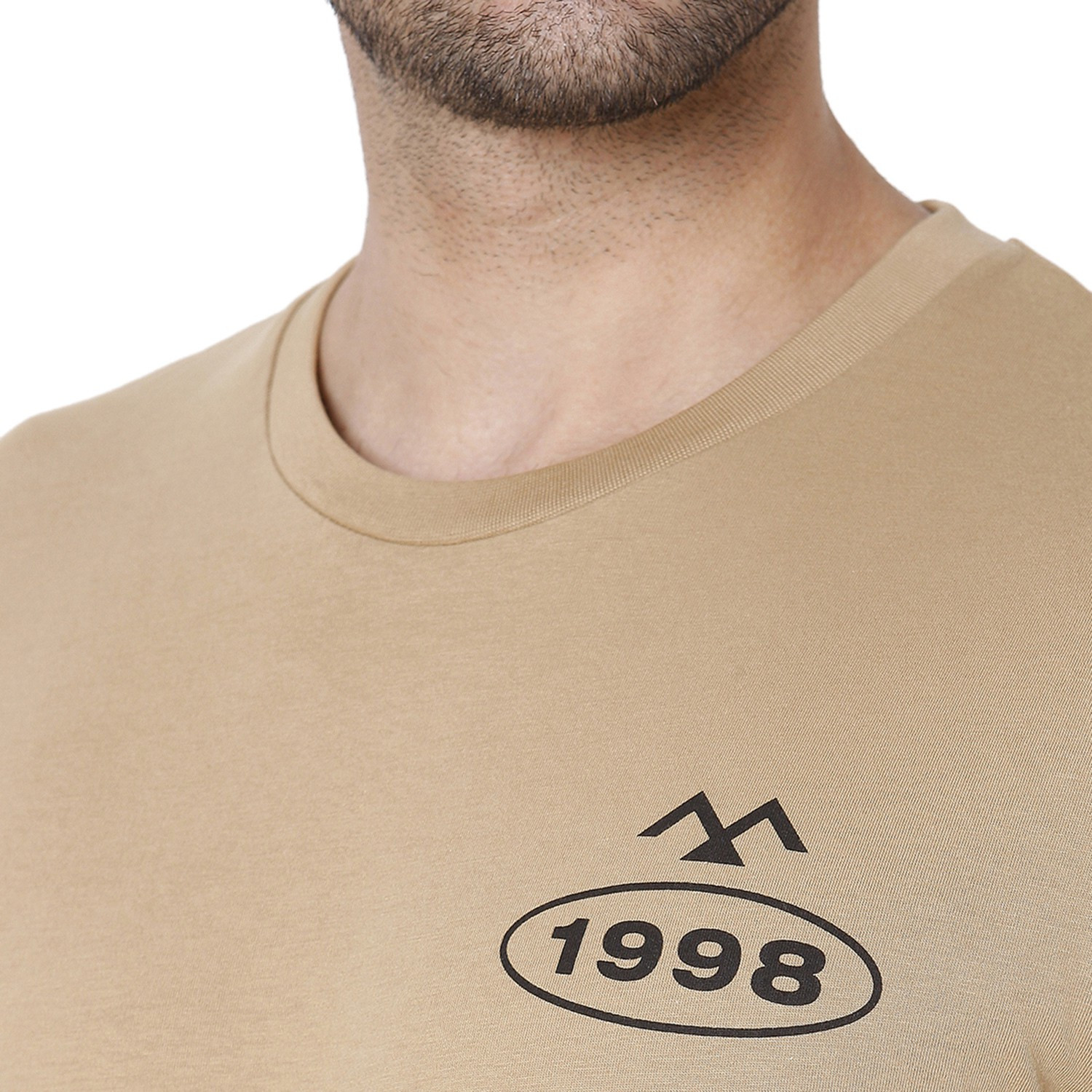 Image of MUFTI Typography Men Round Neck Beige T-Shirt