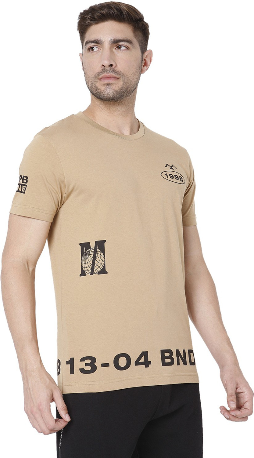 Image of MUFTI Typography Men Round Neck Beige T-Shirt