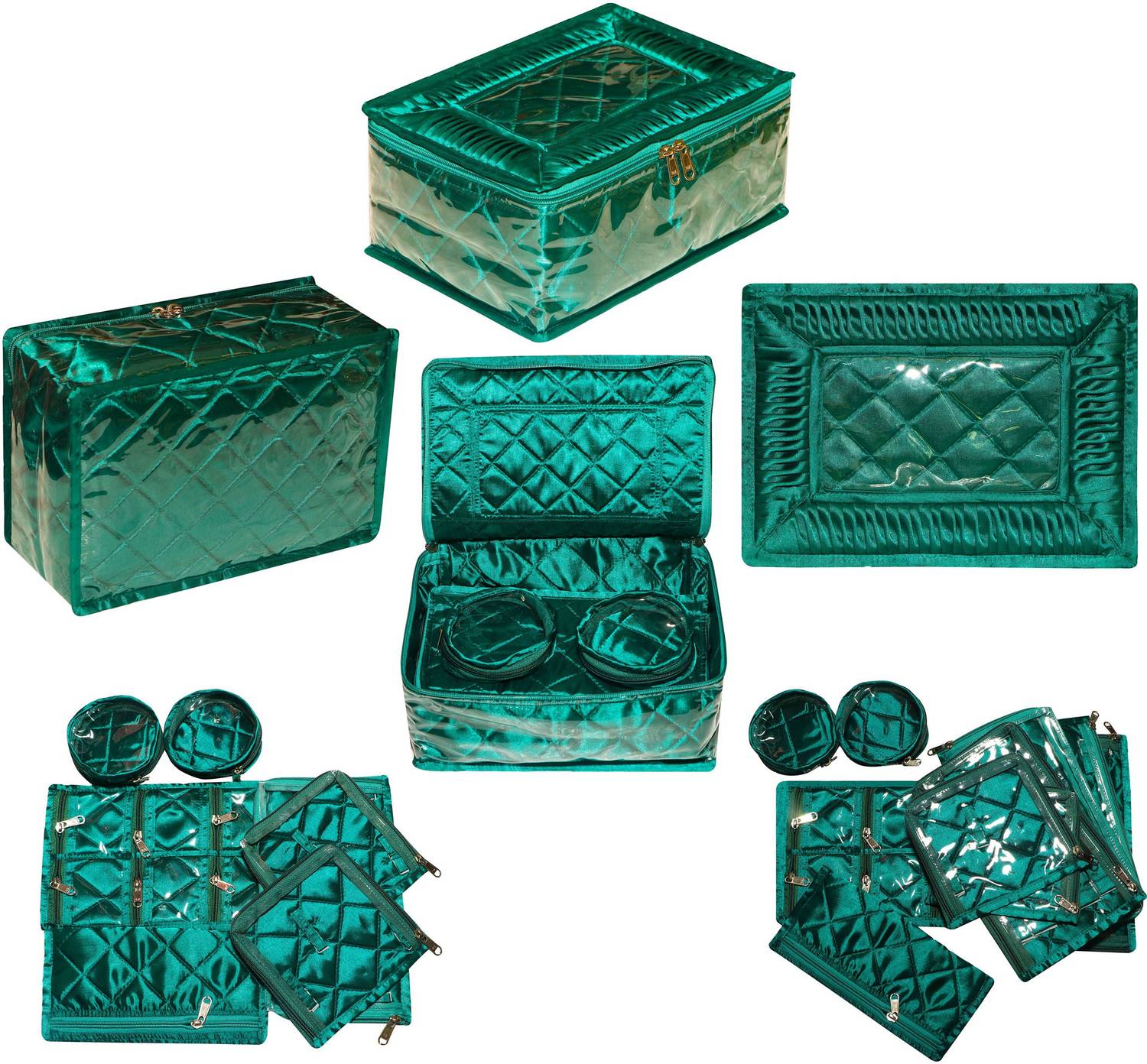 Billiondesigner Presents Satin Quilted Jewellery Organizer Pouches Kit combo 12 Pcs Jewellery Organizer Vanity Box