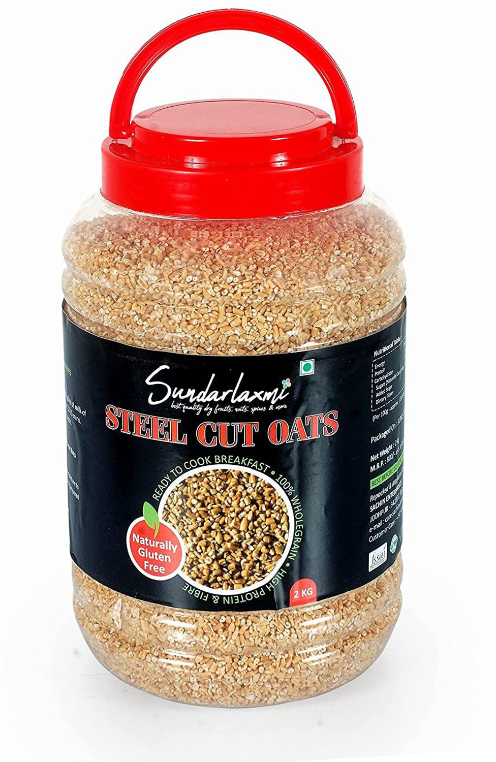 Image of SundarLaxmi Steel Cut Oats 2kg - Gluten Free Oats, Breakfast Cereal, Diet Food Plastic Bottle