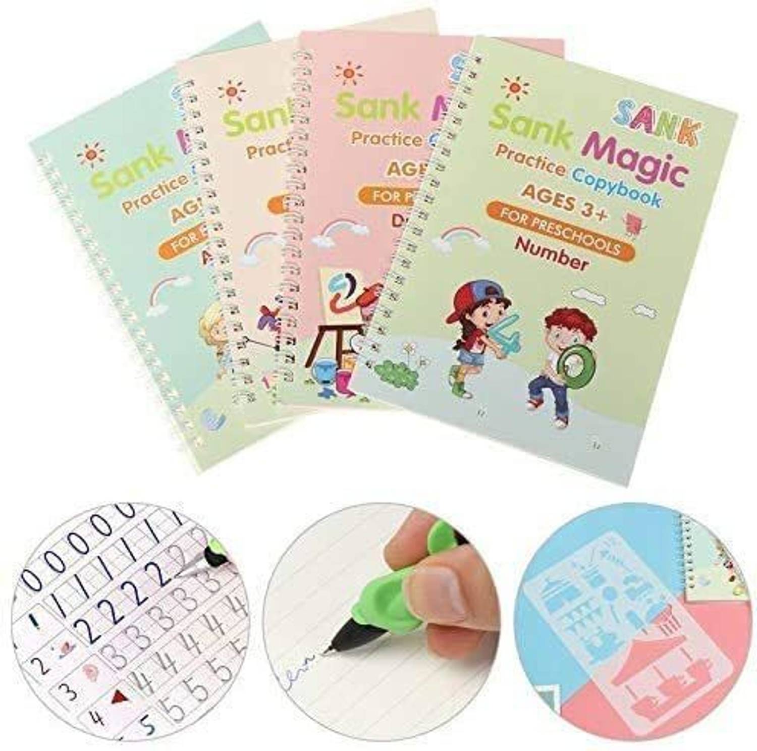 ALORNIS Magic Practice Reused, Calligraphy Copybook Set for Kids - (4 BOOK + 10 refill)
