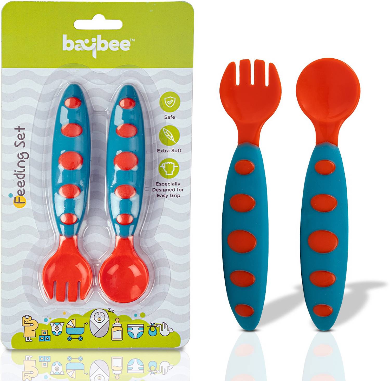 baybee Ultra Soft Baby Spoon Set for Baby Feeding, Baby Feeding Spoon & Fork Set - BPA free silicone