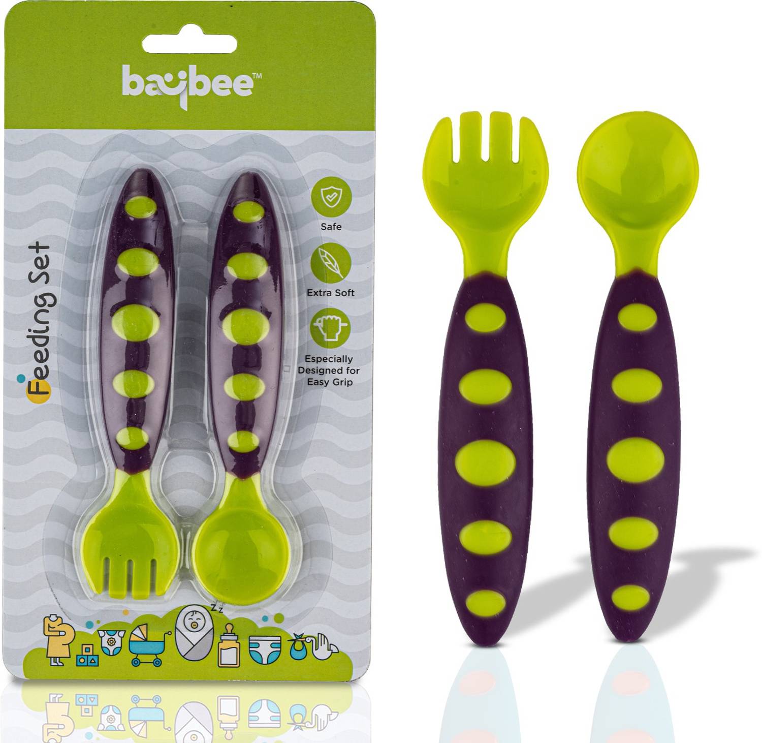 baybee Ultra Soft Baby Spoon Set for Baby Feeding, Baby Feeding Spoon & Fork Set - BPA free silicone