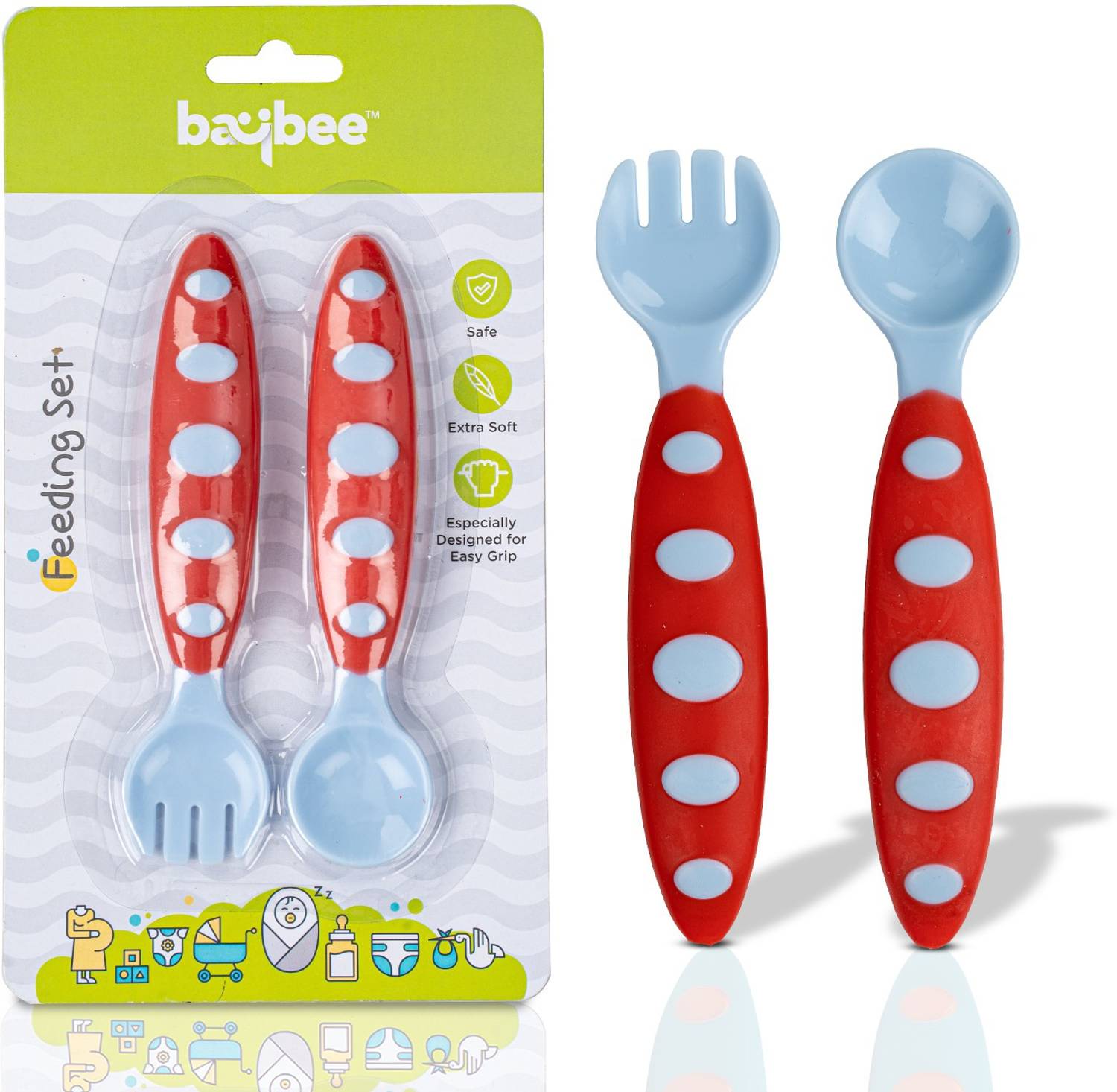 baybee Ultra Soft Baby Spoon Set for Baby Feeding, Baby Feeding Spoon & Fork Set - BPA free silicone