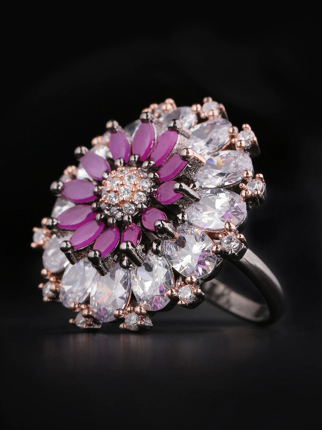 Image of Priyaasi Stylish & Traditional Silver-Plated American Diamond Ring for Women & Girls Brass Silver Plated Ring