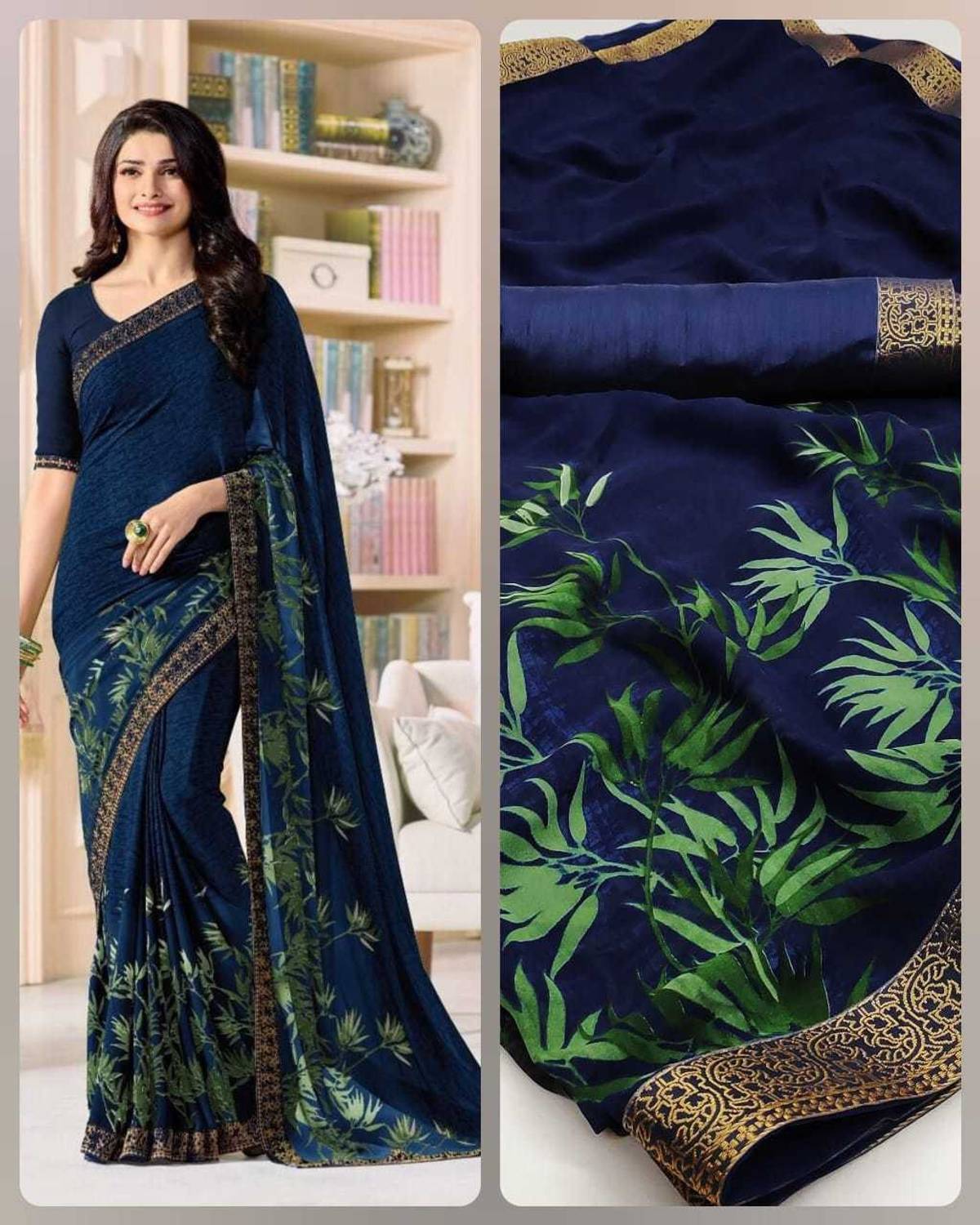 DIKONA DESIGNER Printed, Self Design, Digital Print, Embroidered, Floral Print, Solid/Plain Bollywood Georgette, Chiffon Saree