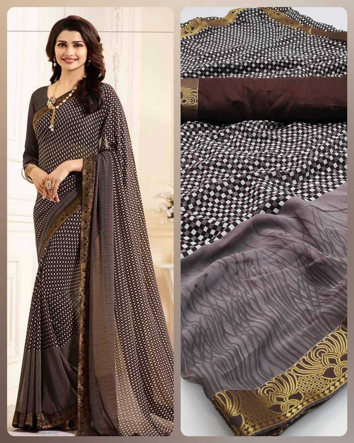 DIKONA DESIGNER Printed, Self Design, Digital Print, Embroidered, Floral Print, Solid/Plain Bollywood Georgette, Chiffon Saree