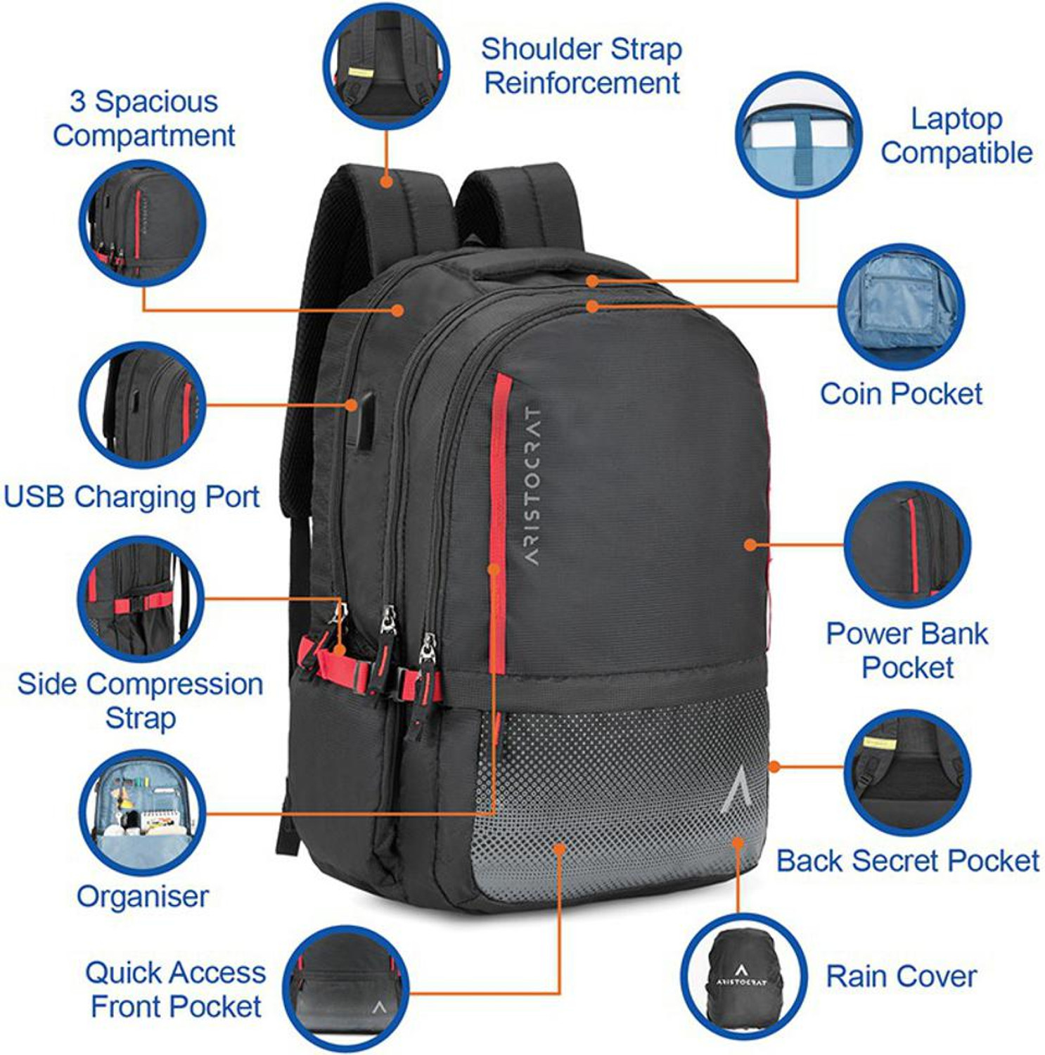 Image of ARISTOCRAT REGAL LAPTOP BACKPACK (E) BLACK 28 L Laptop Backpack