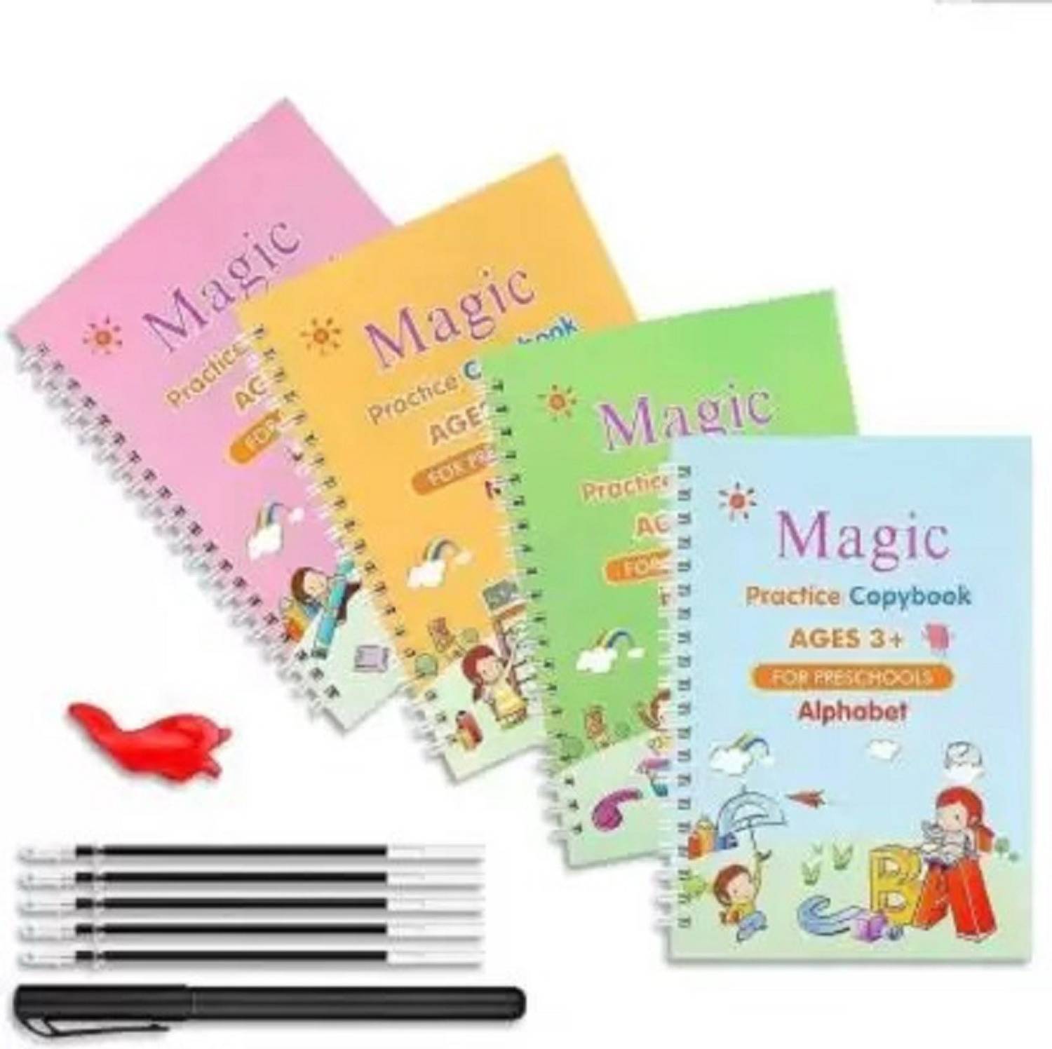 7Eleven Enterprise Magic Practice Reused Calligraphy Copybook Set for Kids (4 BOOK ,5 refil ,1 pen
