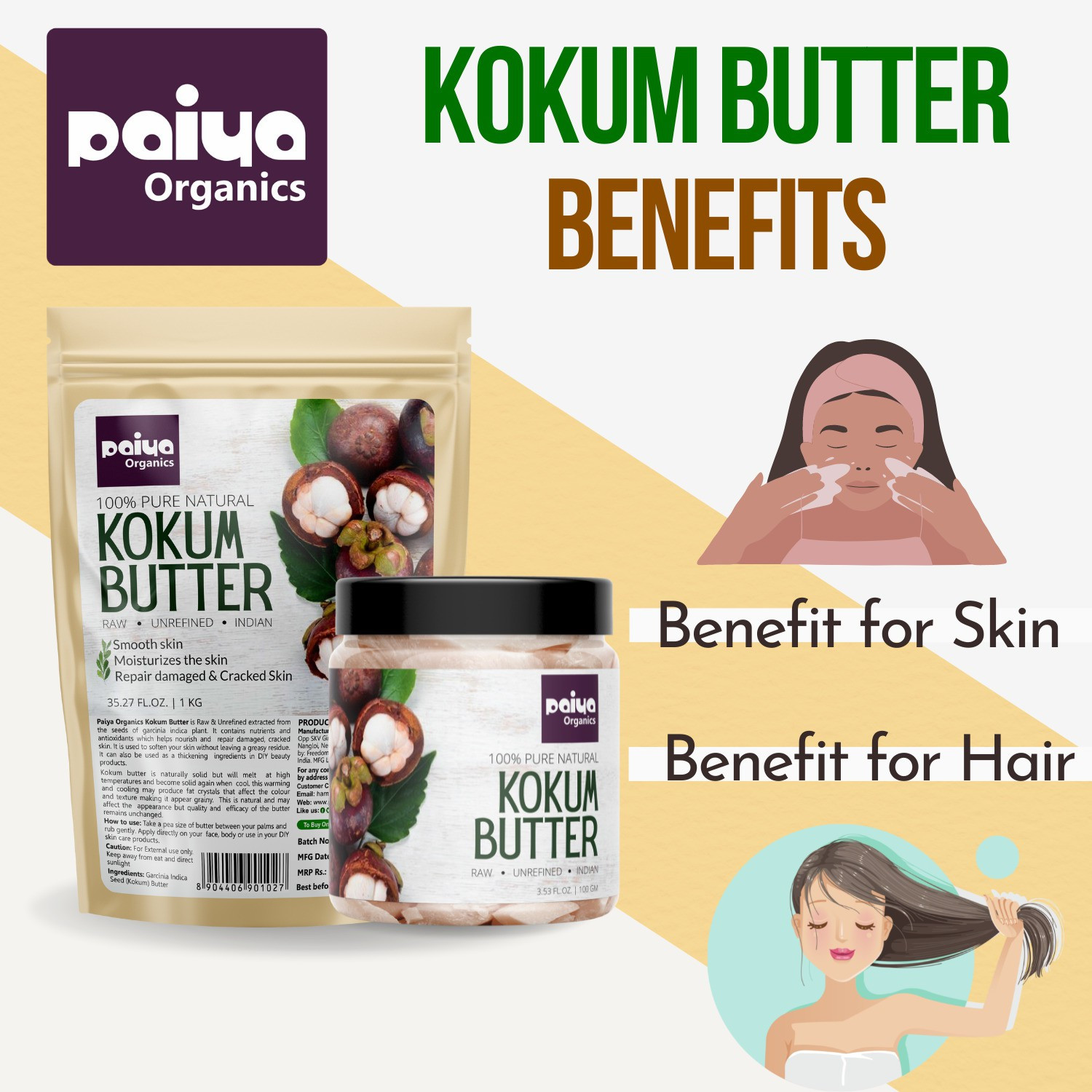 Image of paiya organics Kokum butter Unrefined Indian Great for Hair & Skin Care, Stretch mark, Sunburn