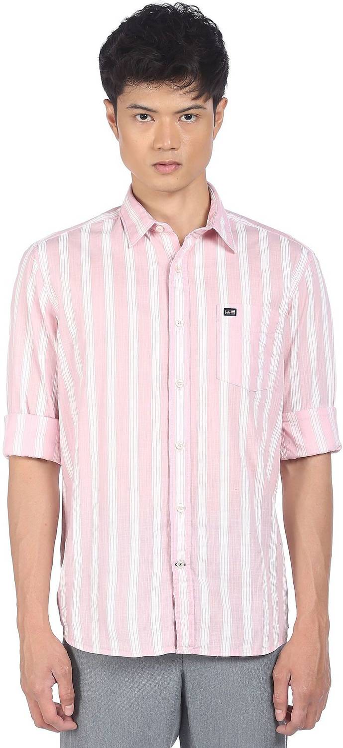 Arrow Sport Men Striped Casual Yellow Shirt
