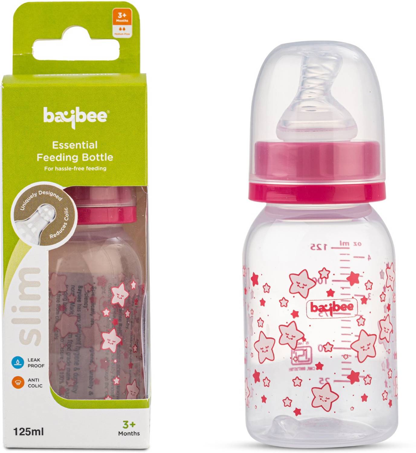 baybee Slim Essential Baby Feeding Bottle 125ml, Milk Feeding Bottle for New Born - 125 ml