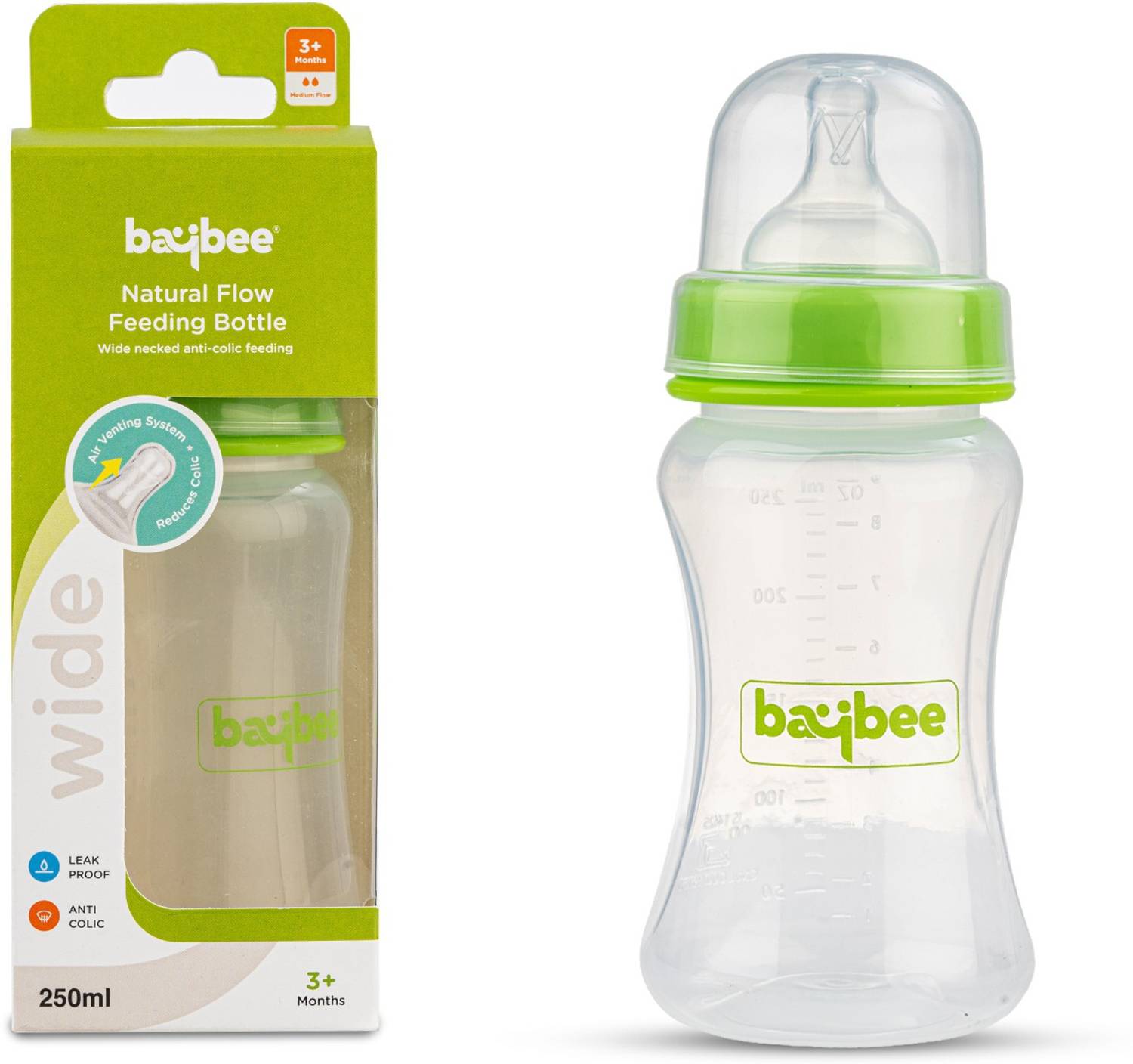 baybee Natural Flow Baby Feeding Bottle, Leak Proof Milk Feeding Bottle for New Born - 250 ml