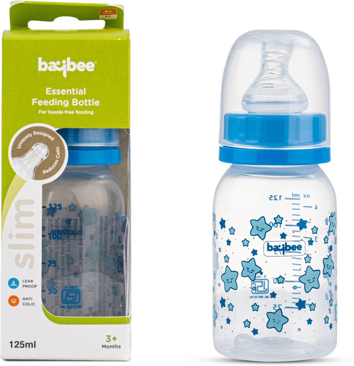 baybee Slim Essential Baby Feeding Bottle 125ml, Milk Feeding Bottle for New Born - 125 ml