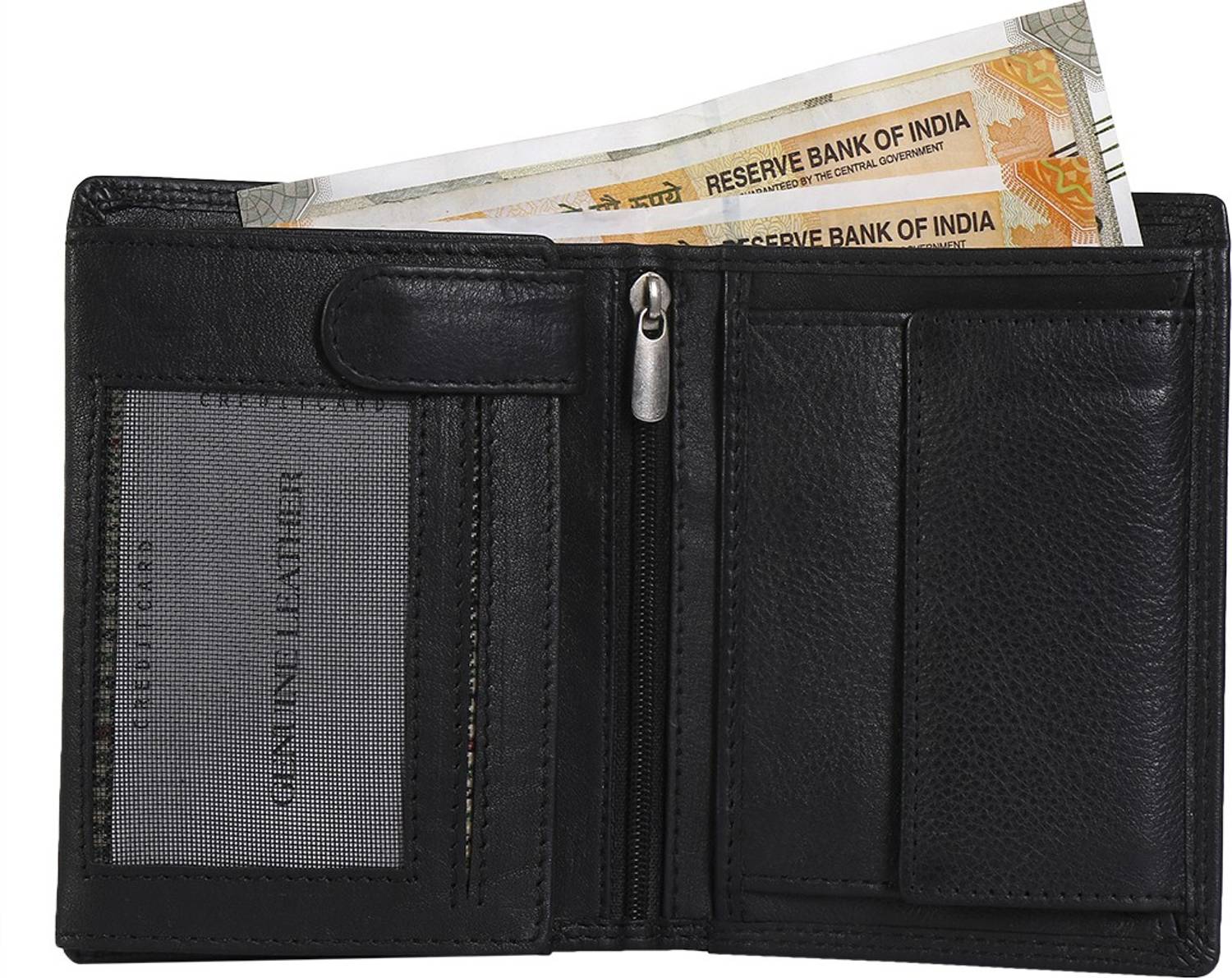 12cm LeatherChaen付■Middle Leather Wallet Leather Zentrum Men Casual, Trendy, Travel Black Genuine Leather