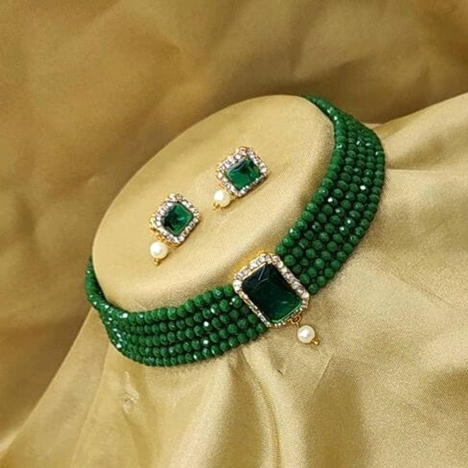 Asl World Brass, Crystal Brass Green Jewellery Set