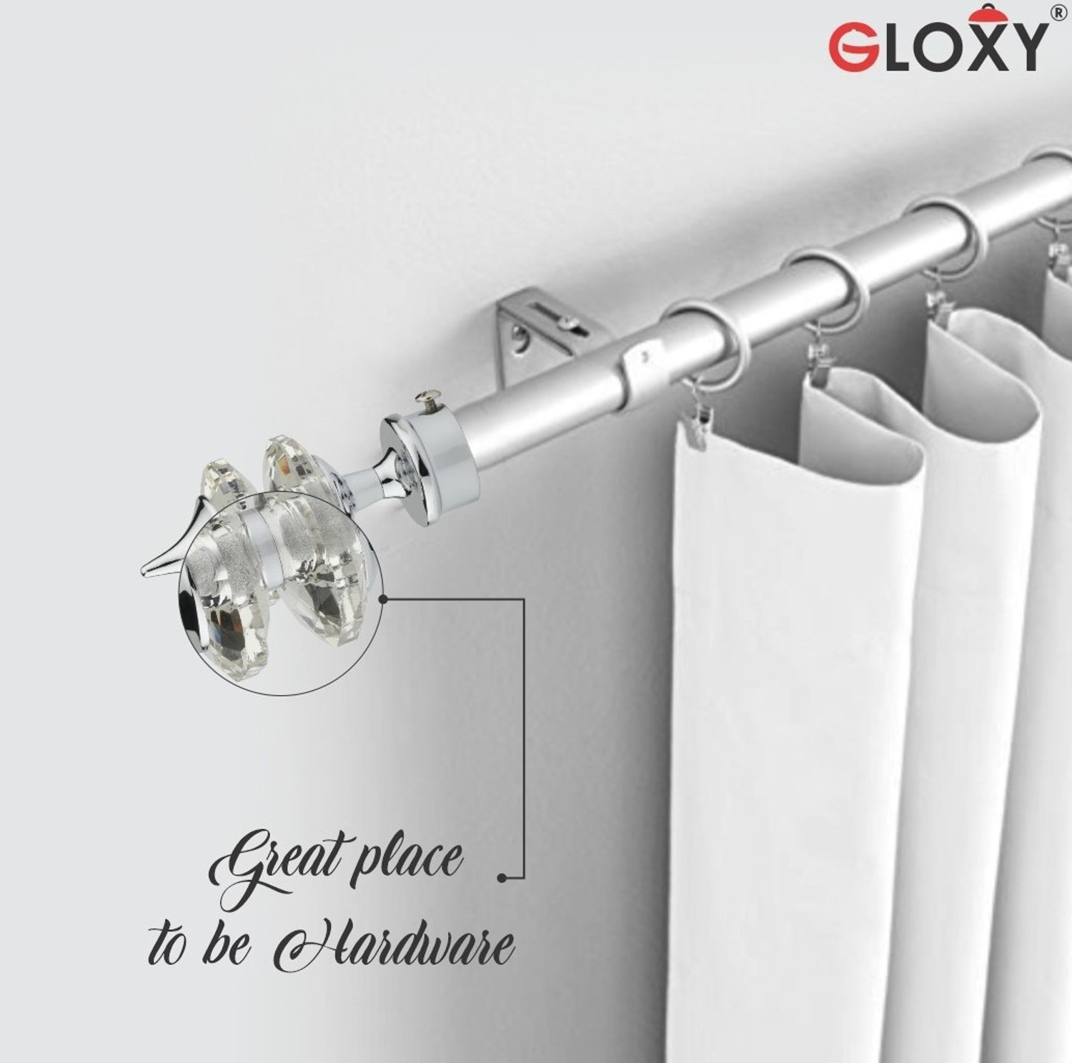 Image of GLOXY Silver Rod Rail Bracket, Curtain Knobs, Curtain Hooks, Curtain Rods Metal
