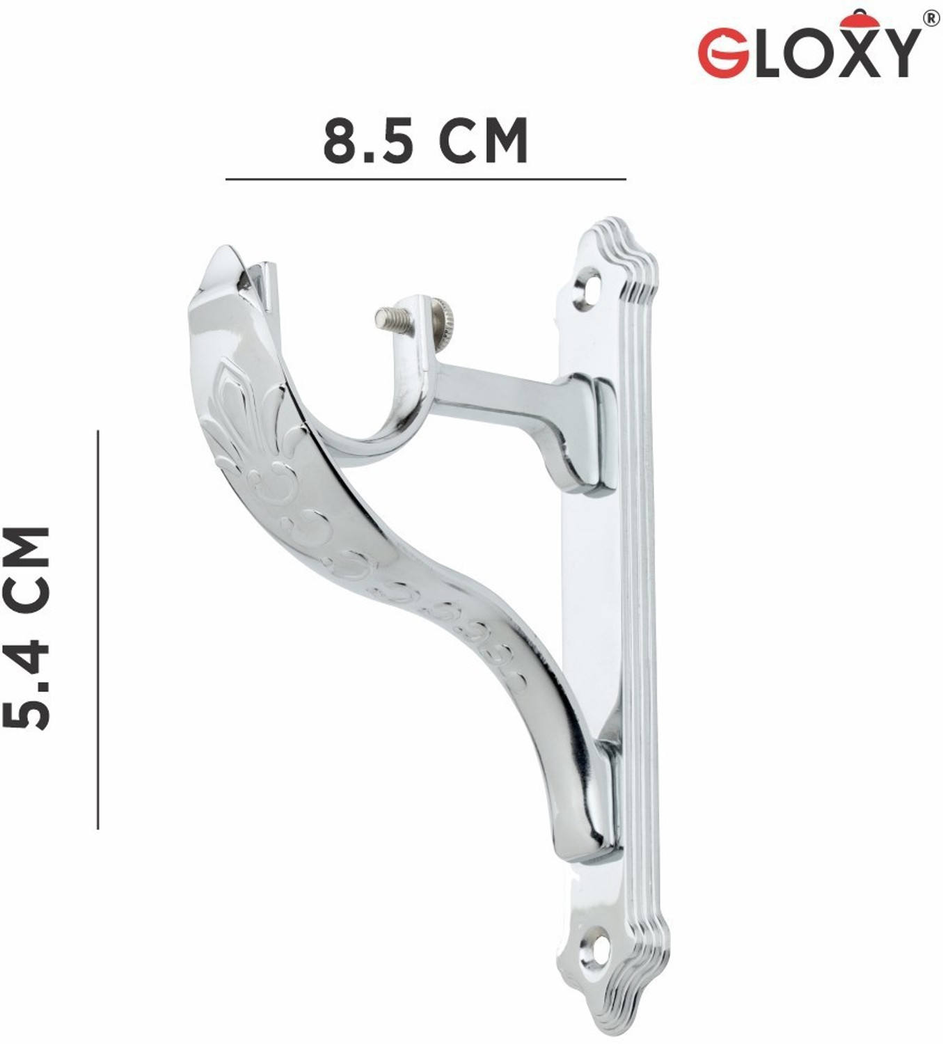Image of GLOXY Silver Rod Rail Bracket, Curtain Knobs, Curtain Hooks, Curtain Rods Metal