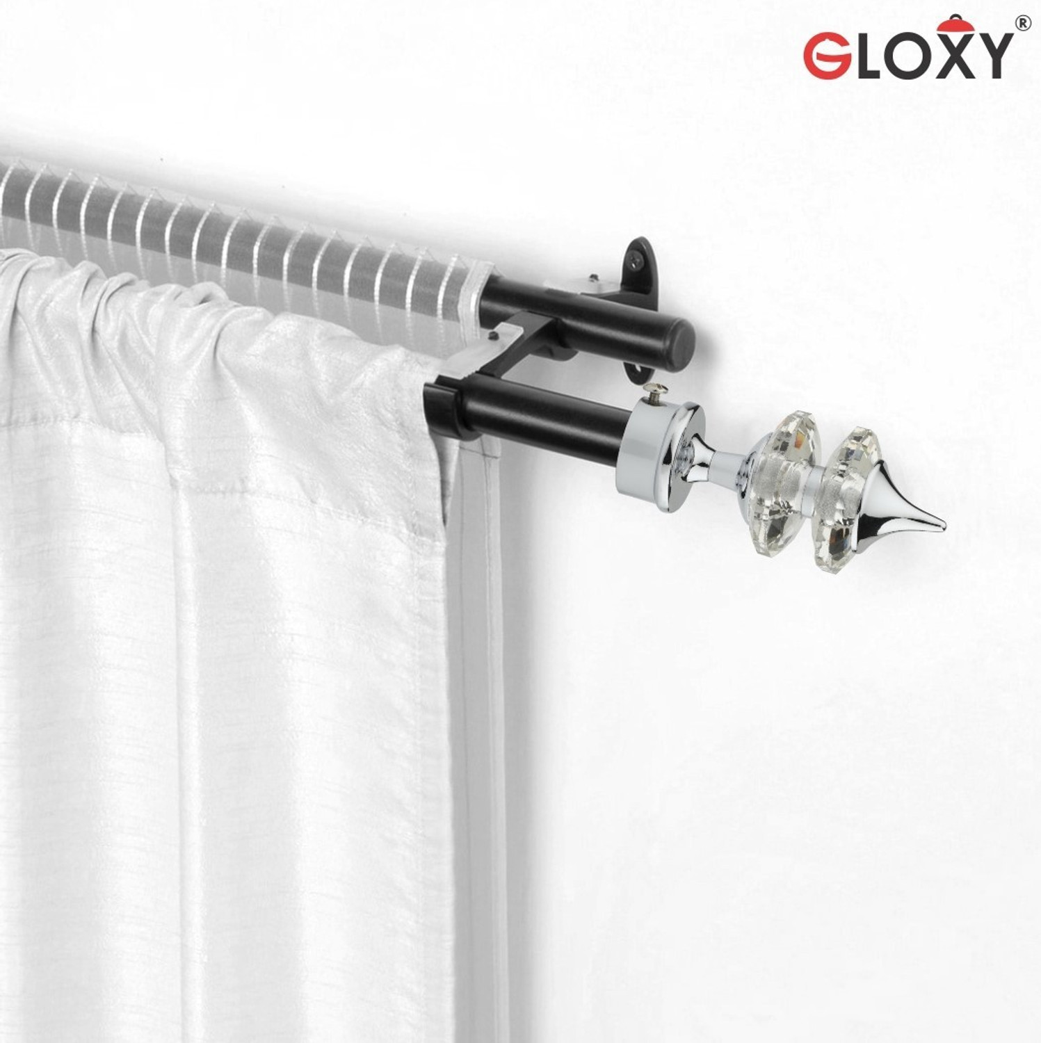 Image of GLOXY Silver Rod Rail Bracket, Curtain Knobs, Curtain Hooks, Curtain Rods Metal