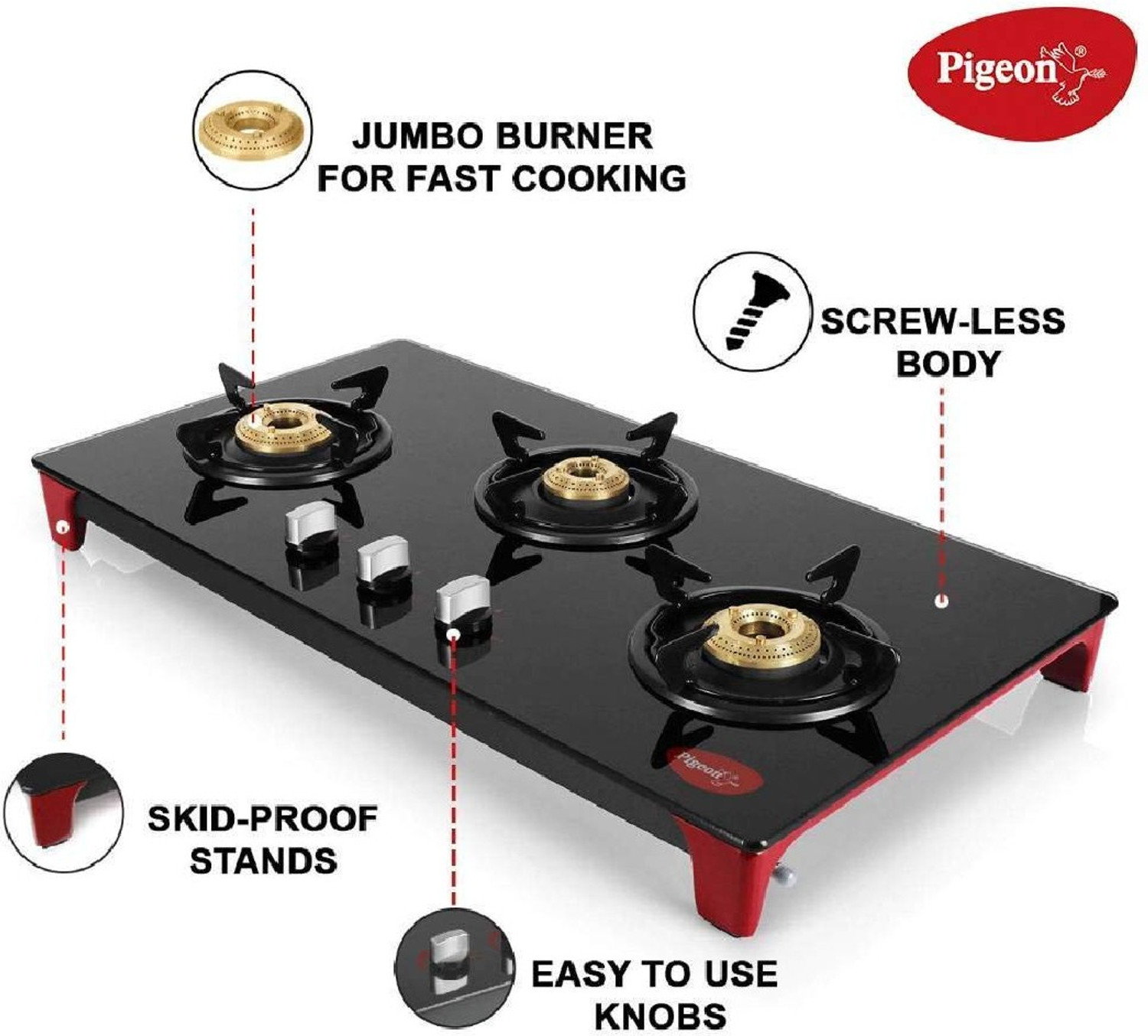 Image of Pigeon gas stove Glass Automatic Gas Stove
