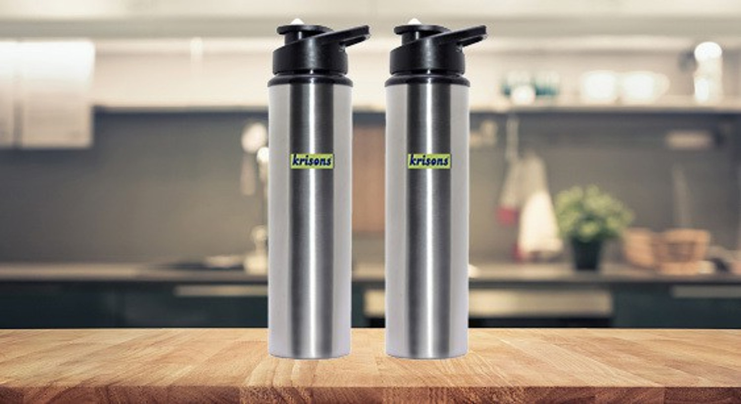 Image of KRISONS Stainless Steel Sipper Water Bottles pack-2 1000 ml Steel Sipper