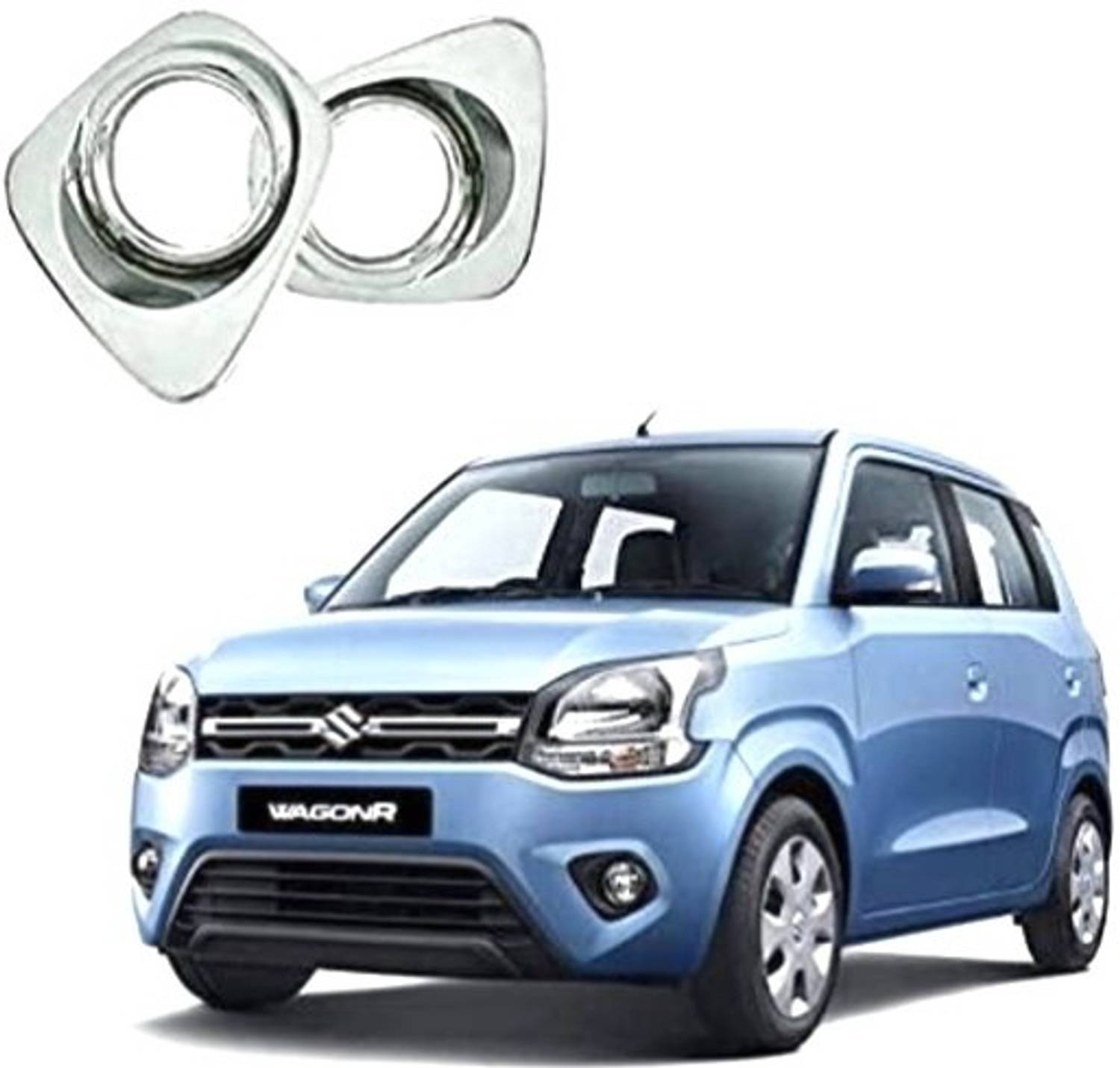 AMARIO Fog Lamp Chrome Rim/Garnish/Cover for Wagon R New Model (2019 to Present) Type 5 Chrome Maruti WagonR Front Garnish