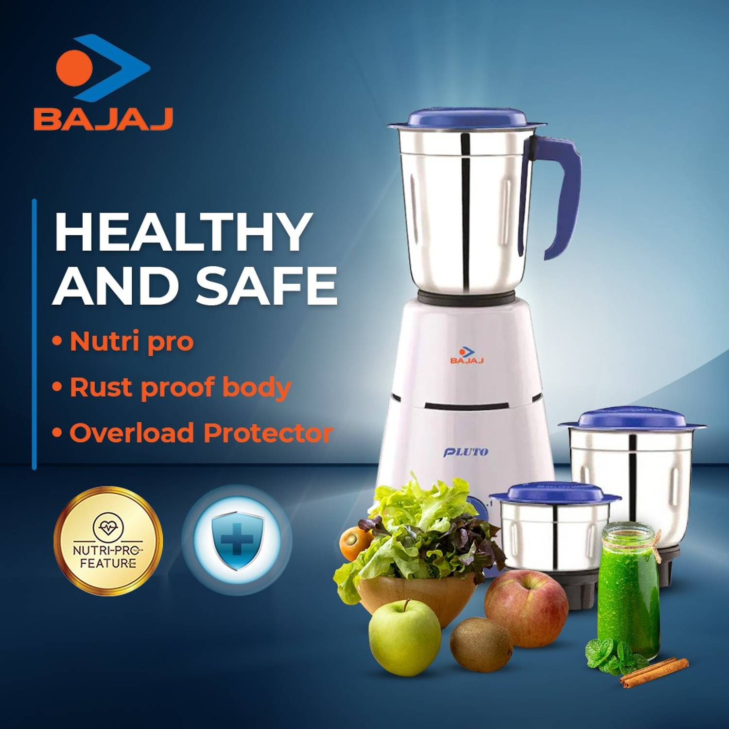 BAJAJ बजाज Pluto 500 W मिक्सर ग्राइंडर - Image 4